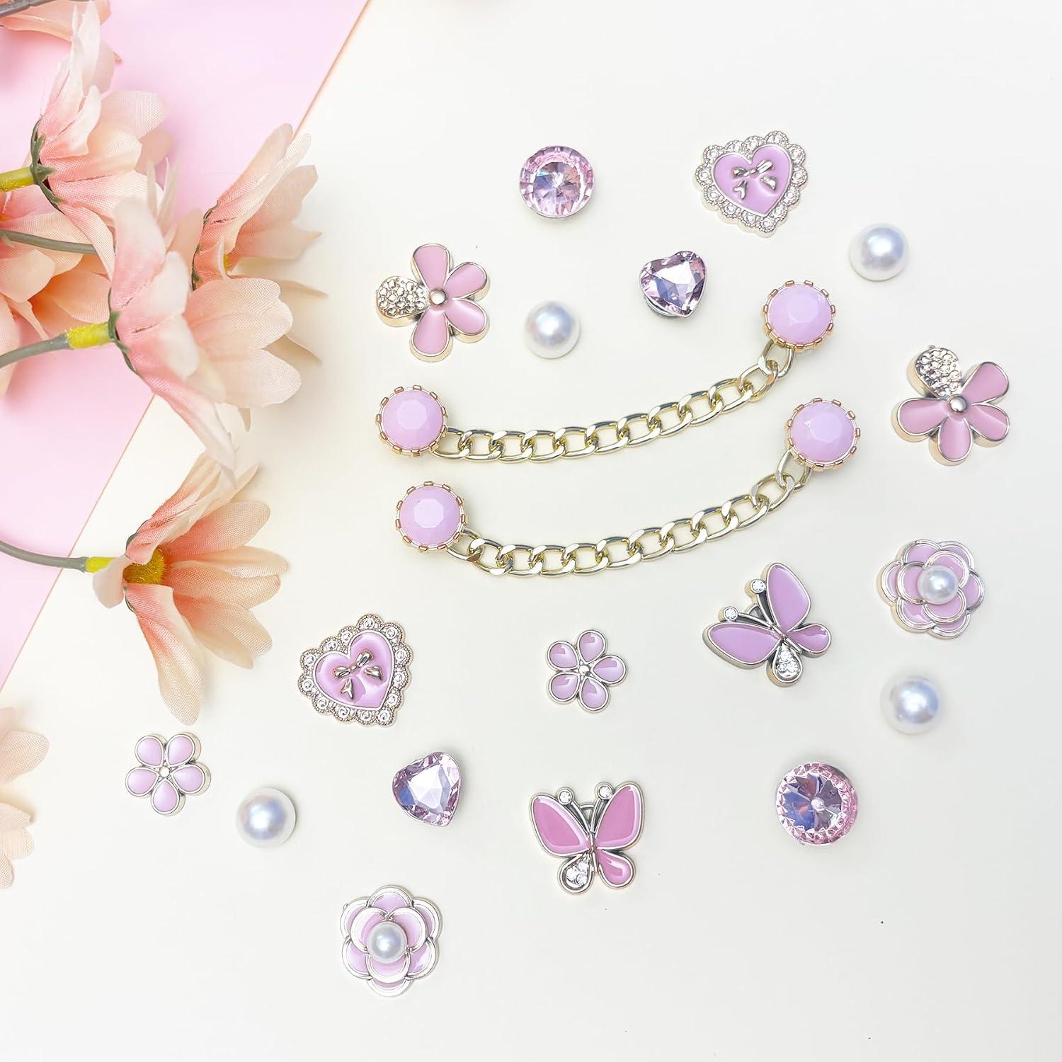 20 Piezas Encantos Brillantes para Zapatos Mujeres Rosa