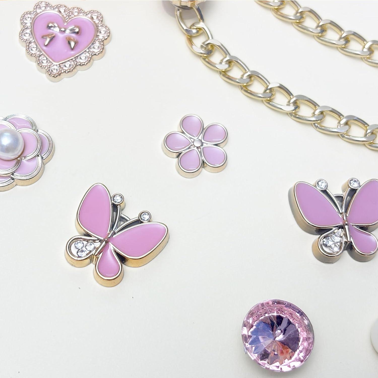 20 Piezas Encantos Brillantes para Zapatos Mujeres Rosa