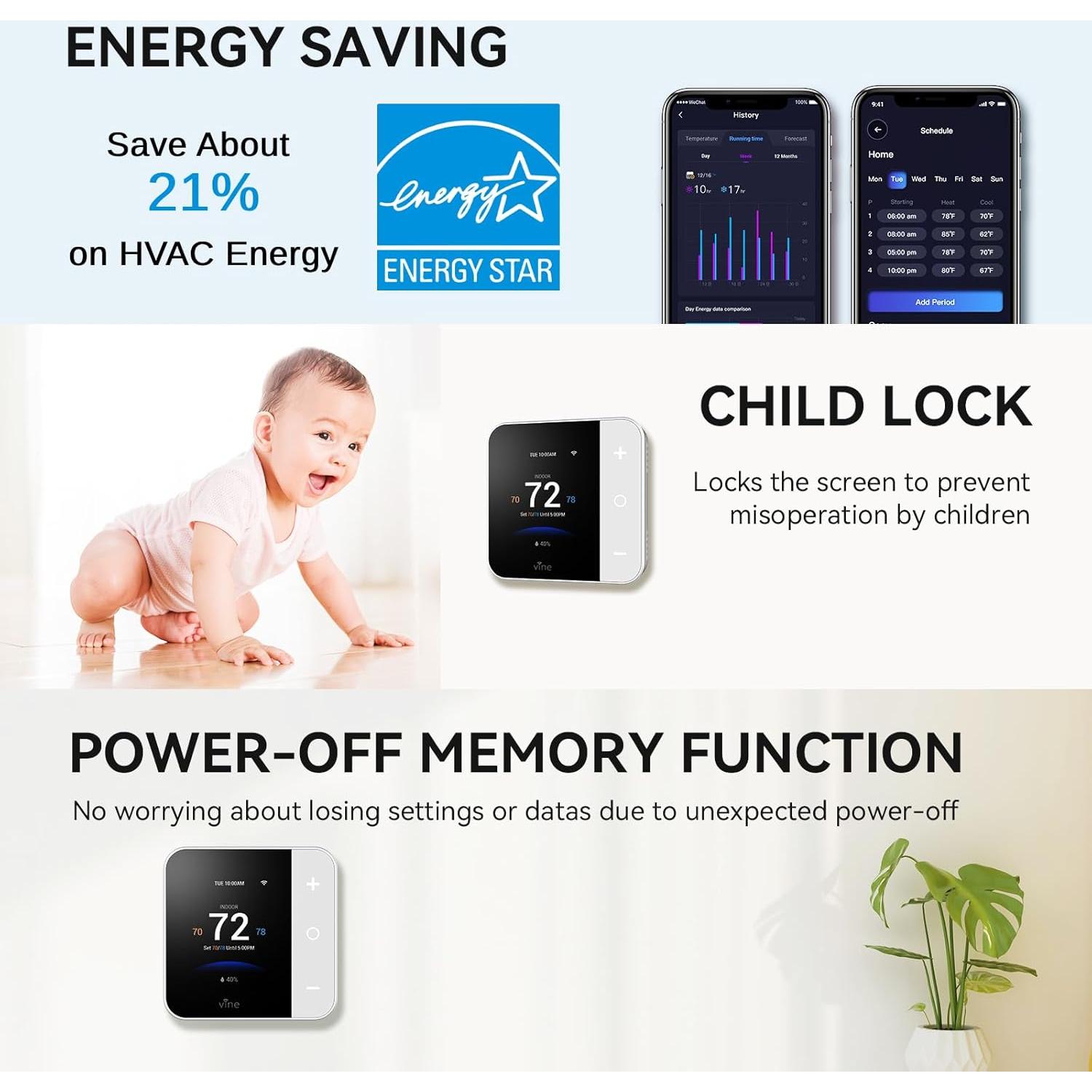 Termostato Inteligente Vine WiFi 24V Pantalla Táctil 2.8"