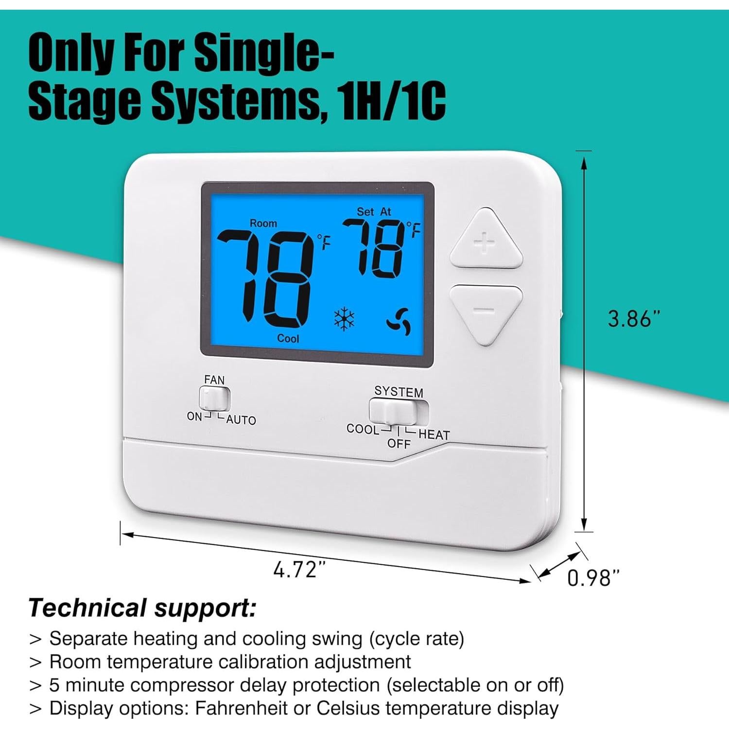 Termostato No Programable Suuwer S701 1 Calor 1 Frío Retroiluminado