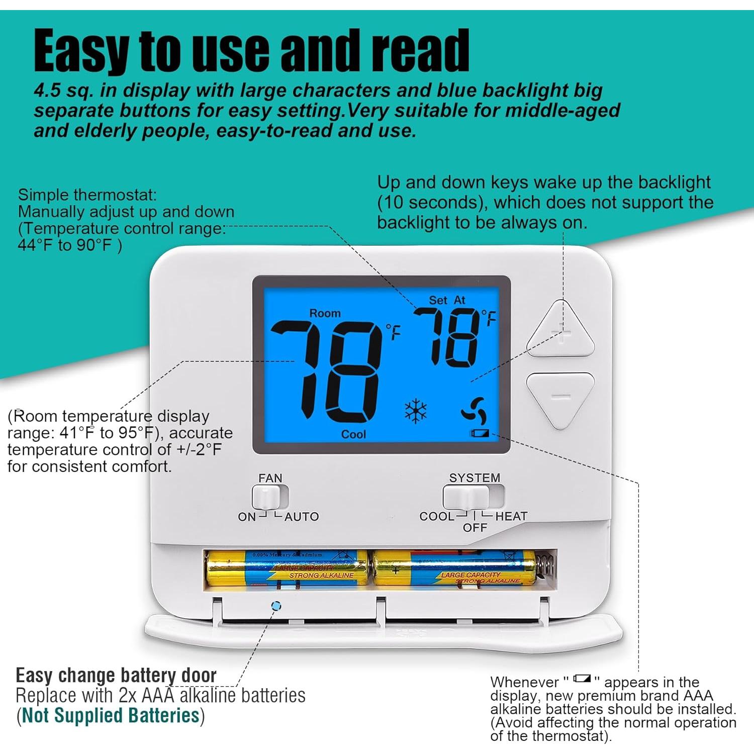 Termostato No Programable Suuwer S701 1 Calor 1 Frío Retroiluminado
