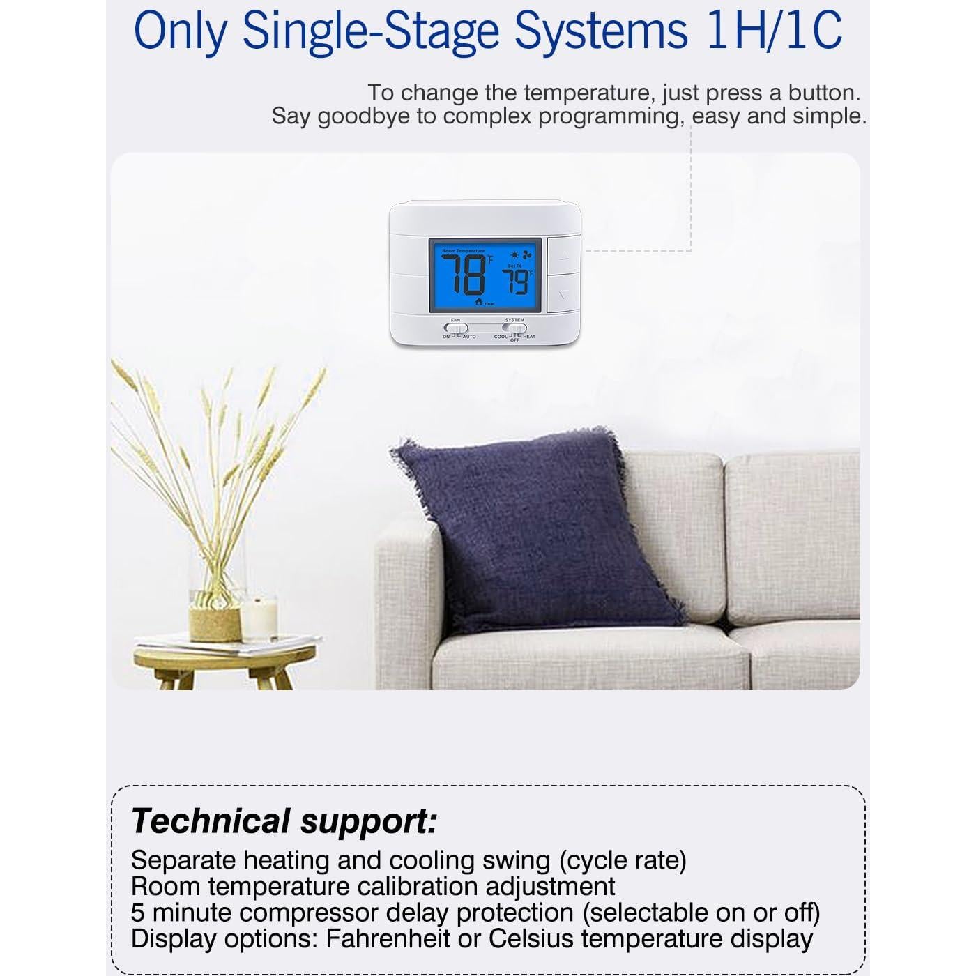 Termostato No Programable Aowel AW701 1H/1C con Pantalla LCD