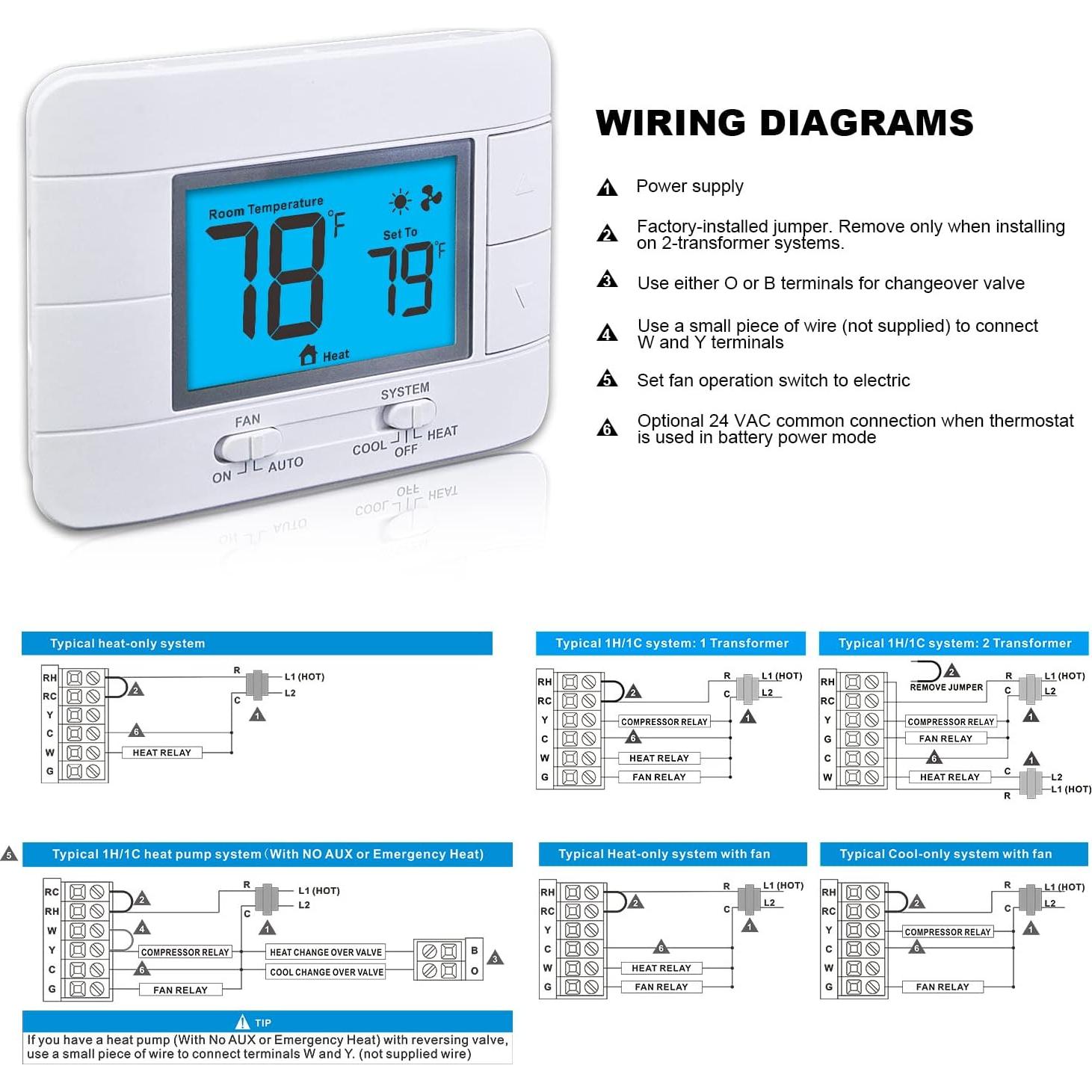 Termostato No Programable Aowel AW701 1H/1C con Pantalla LCD