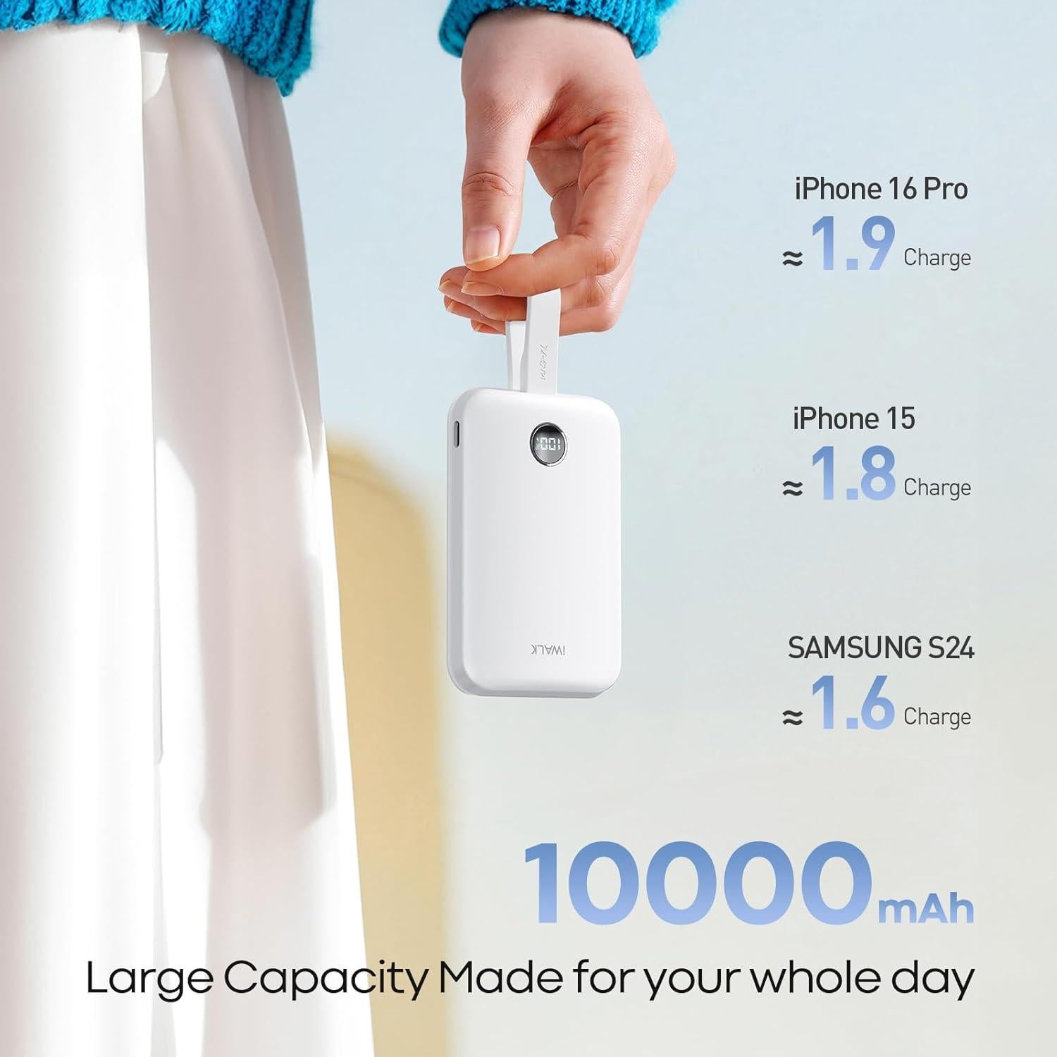 Batería Portátil Inalámbrica iWALK 10000mAh 30W Qi2 LED