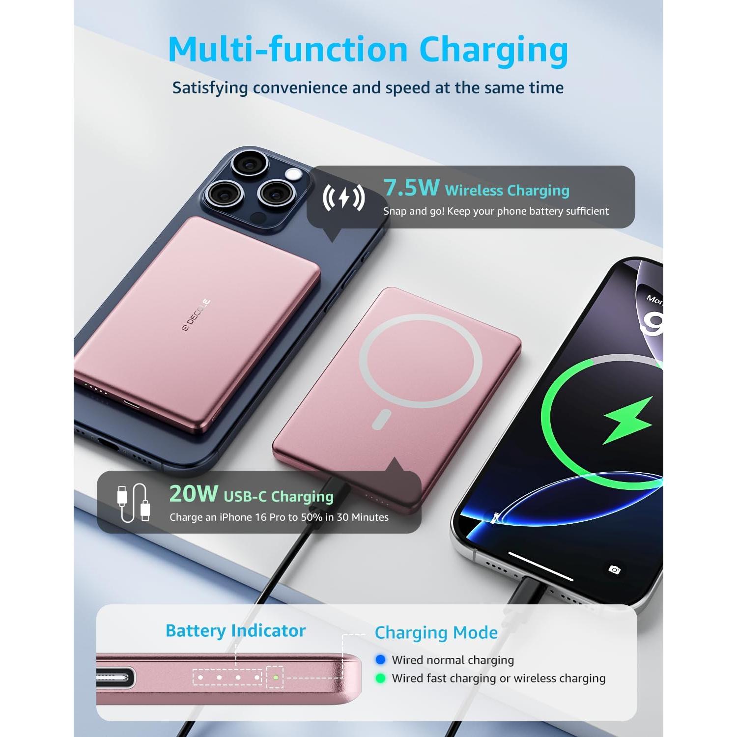 Batería portátil Air MagSafe 5000mAh Rosa, carga inalámbrica