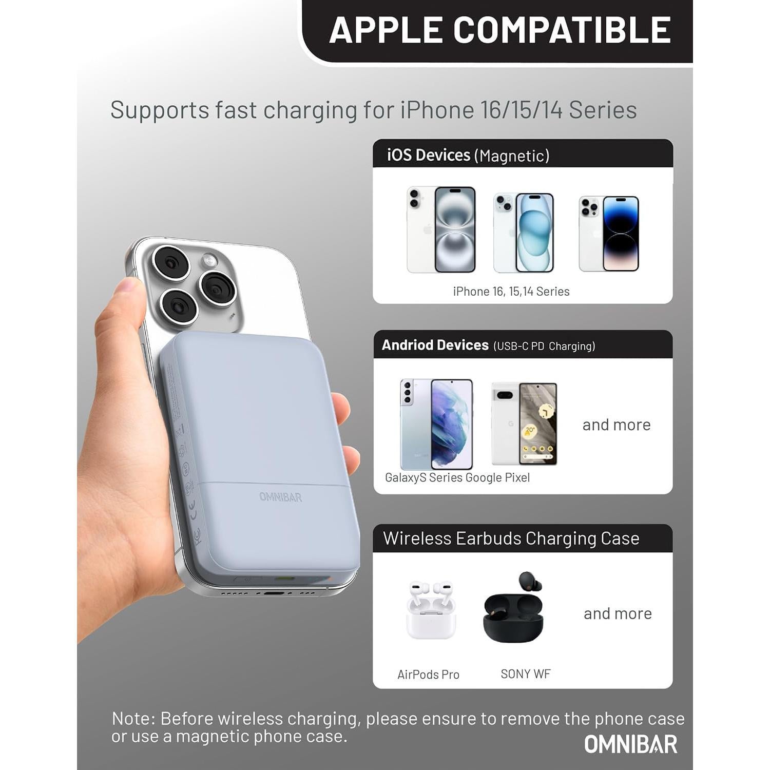 Banco de Poder Inalámbrico Omnibar 10000mAh Carga Rápida USB-C