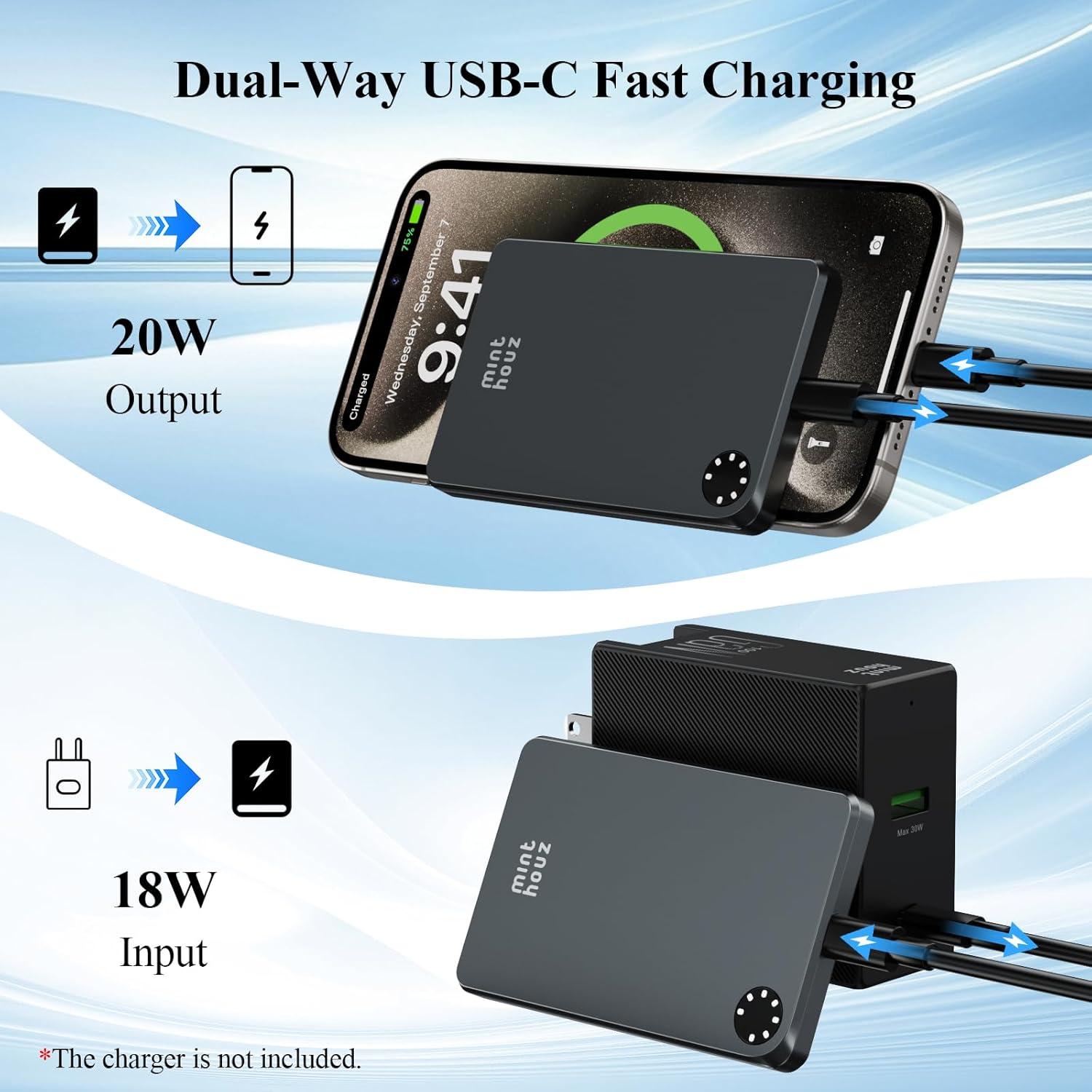 Banco de Energía Magnético Minthouz Qi2 5000mAh 20W USB-C