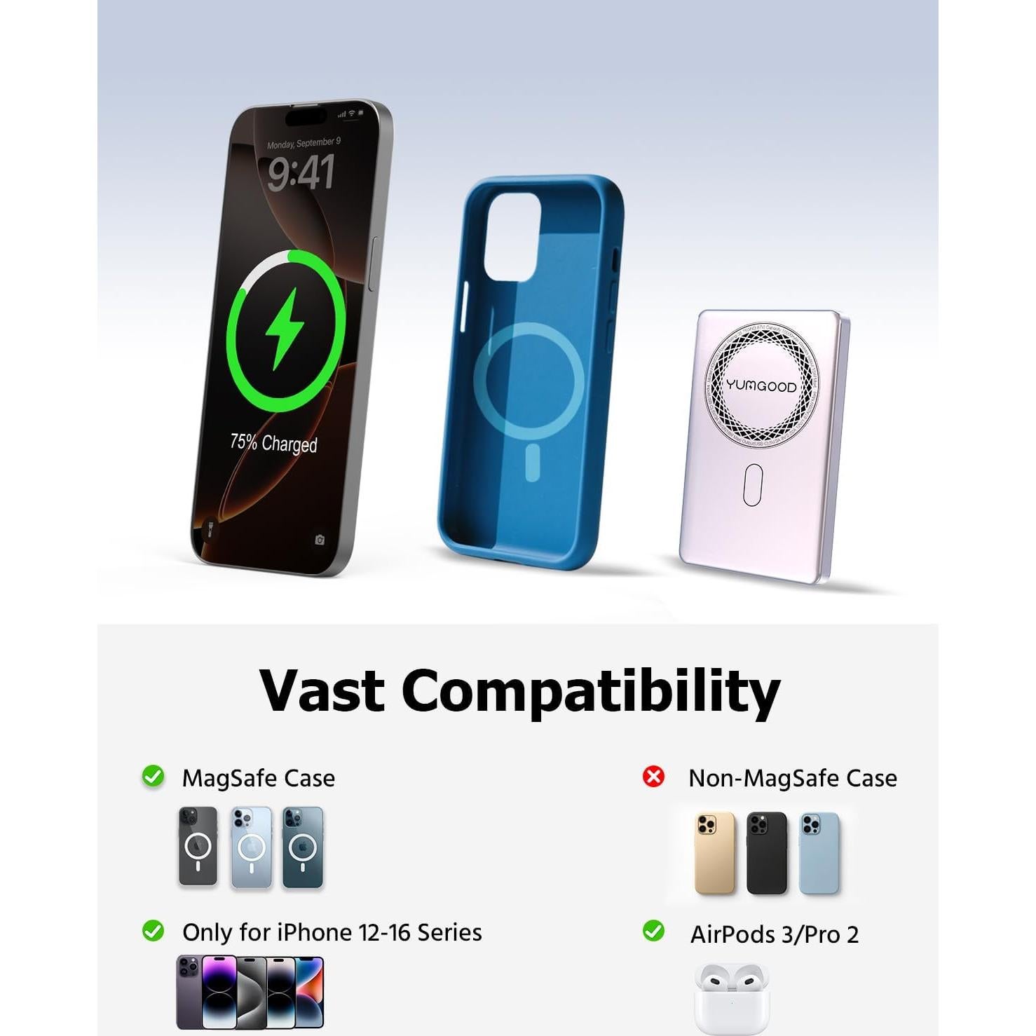 Banco de Energía Magnético 10000mAh Carga Rápida Inalámbrica