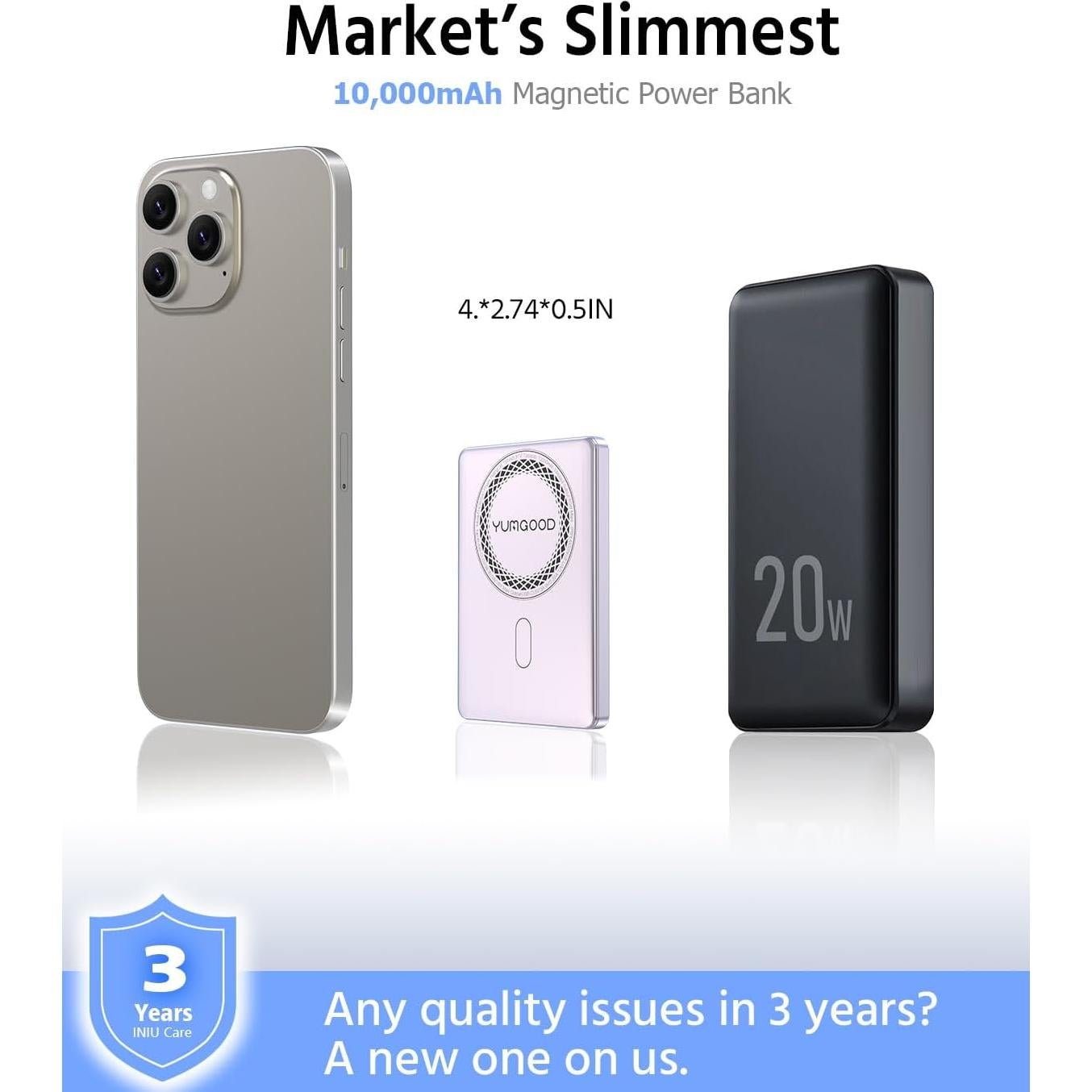 Banco de Energía Magnético 10000mAh Carga Rápida Inalámbrica