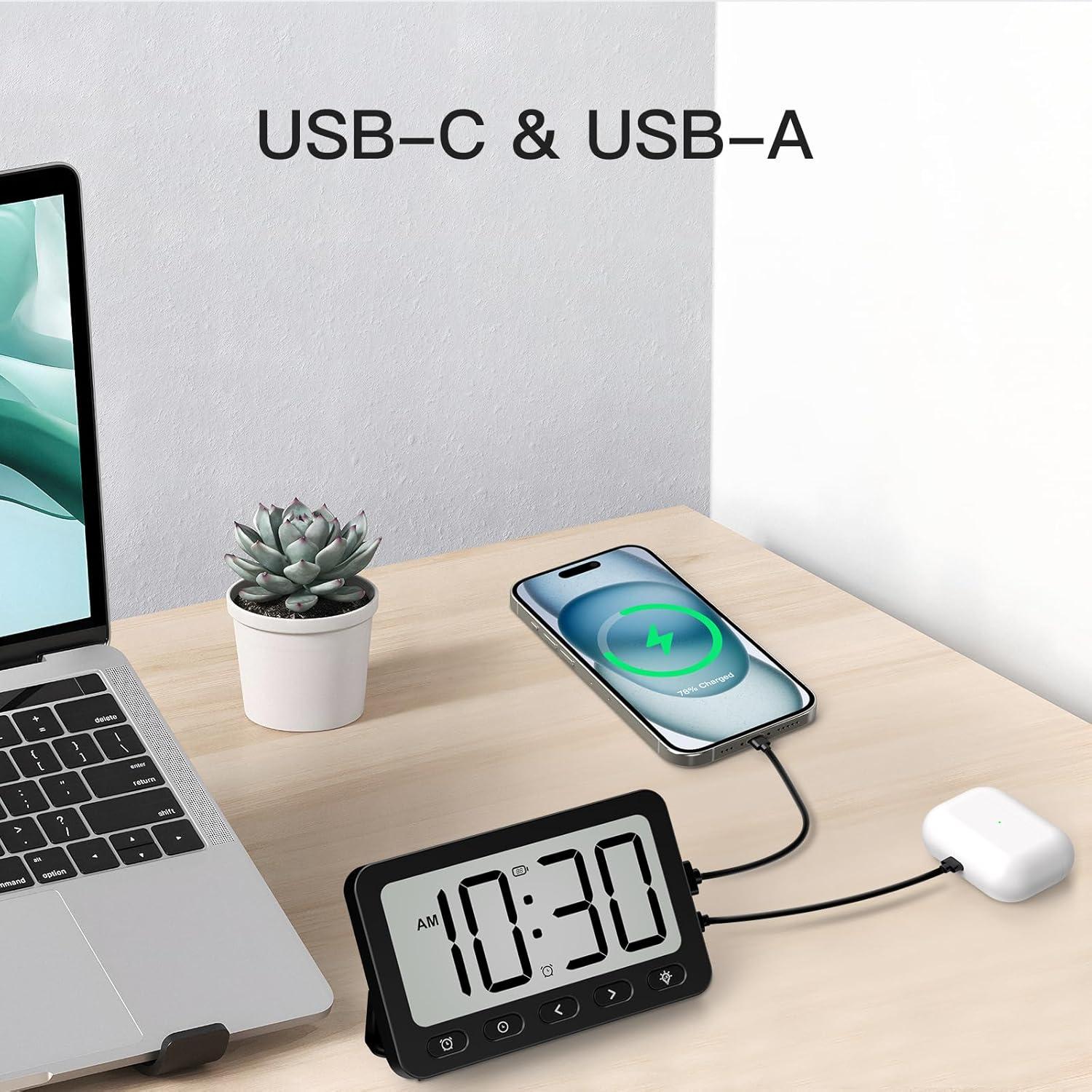 Reloj de Alarma Digital ANJANK 6000mAh Cargador Inalámbrico