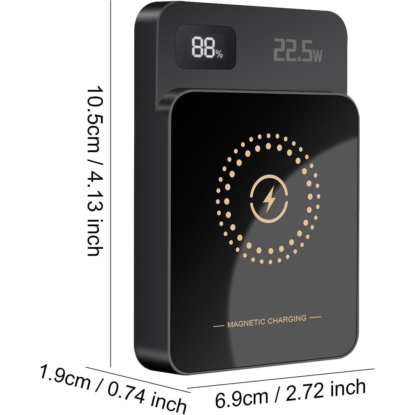 Banco de Energía 10000mAh 22.5W Carga Inalámbrica Magnética Negro