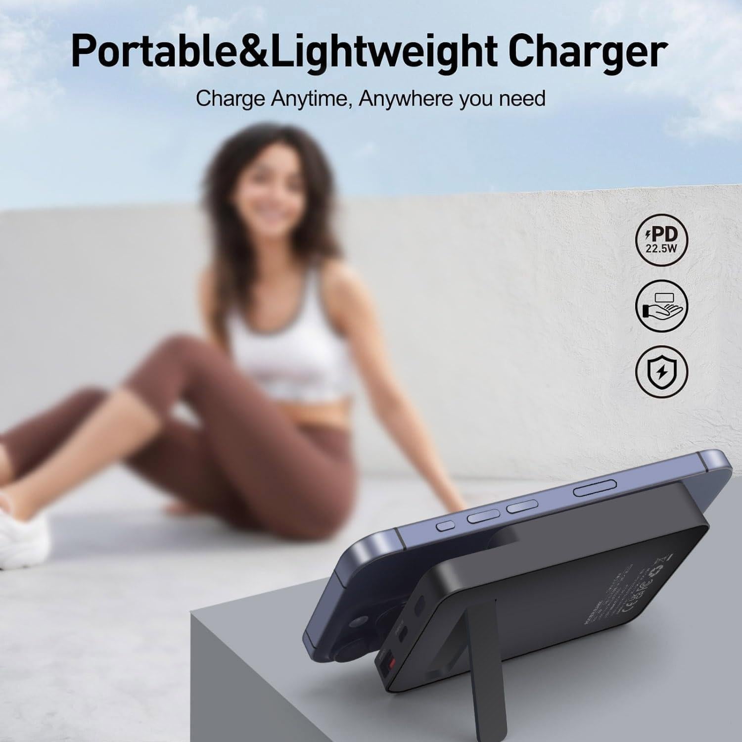 Banco de Energía 10000mAh 22.5W Carga Inalámbrica Magnética Negro