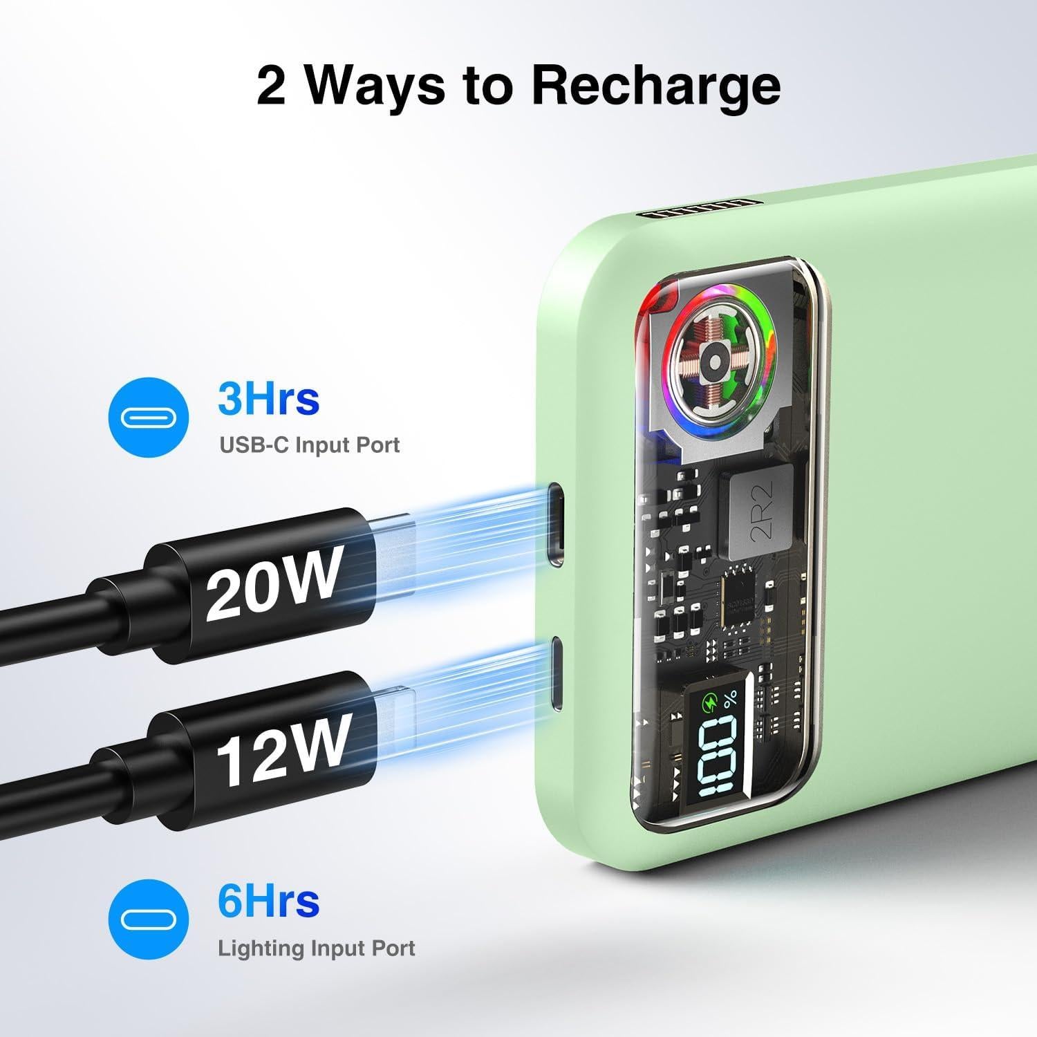 Banco de Poder Magnético KICUEI 11000mAh Carga Rápida USB-C