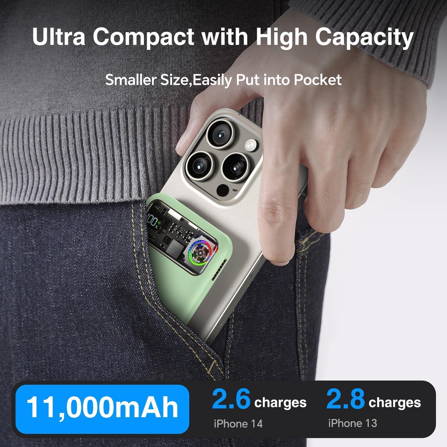 Banco de Poder Magnético KICUEI 11000mAh Carga Rápida USB-C