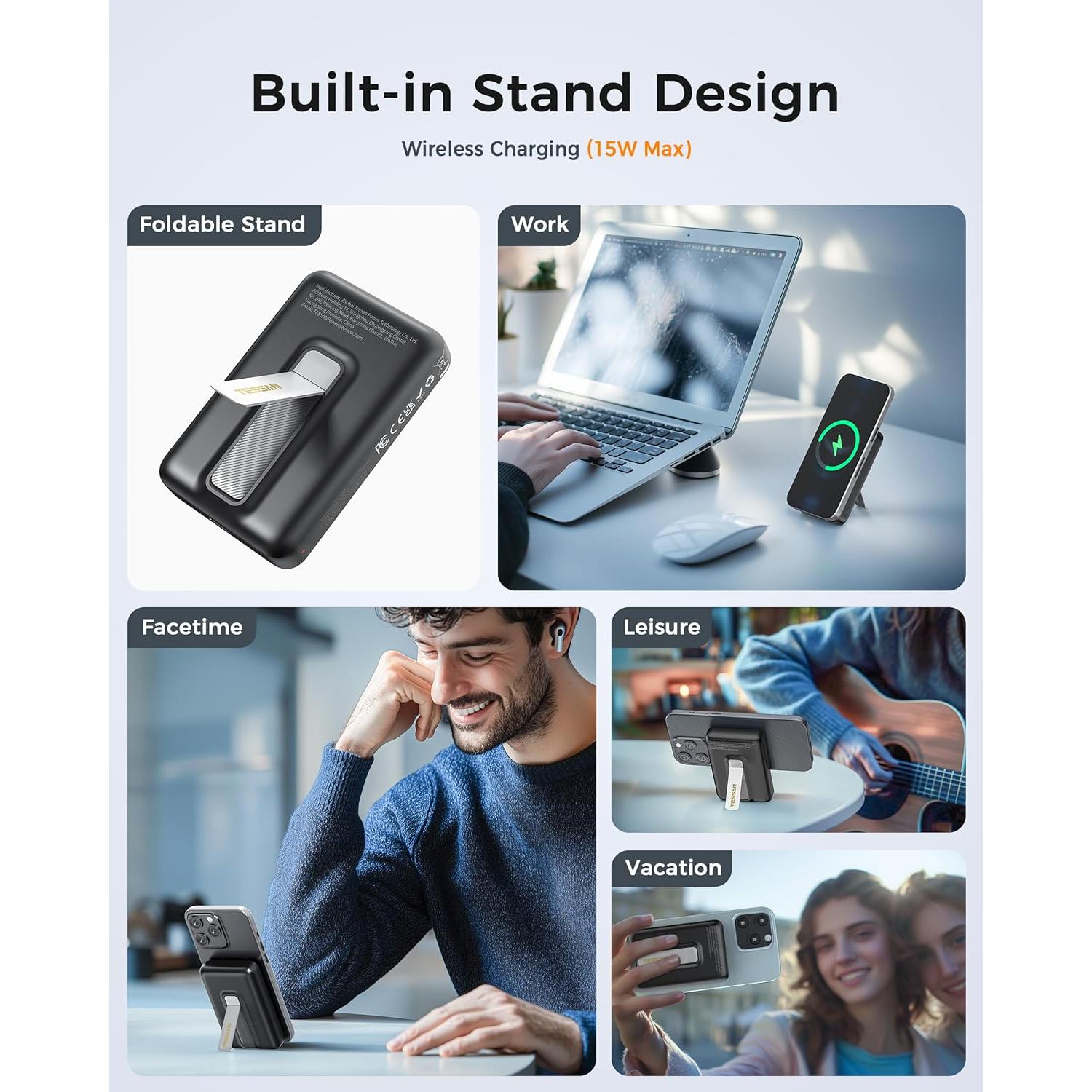 Cargador Portátil Magnético TESSAN 10,000mAh Qi2 Carga Rápida