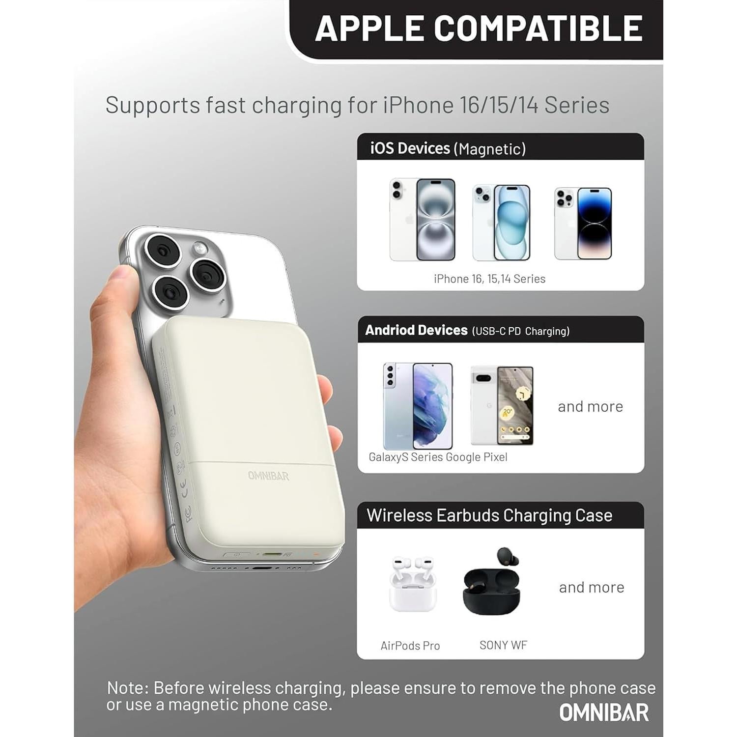 Banco de Poder Inalámbrico Omnibar 5000mAh Blanco 20W