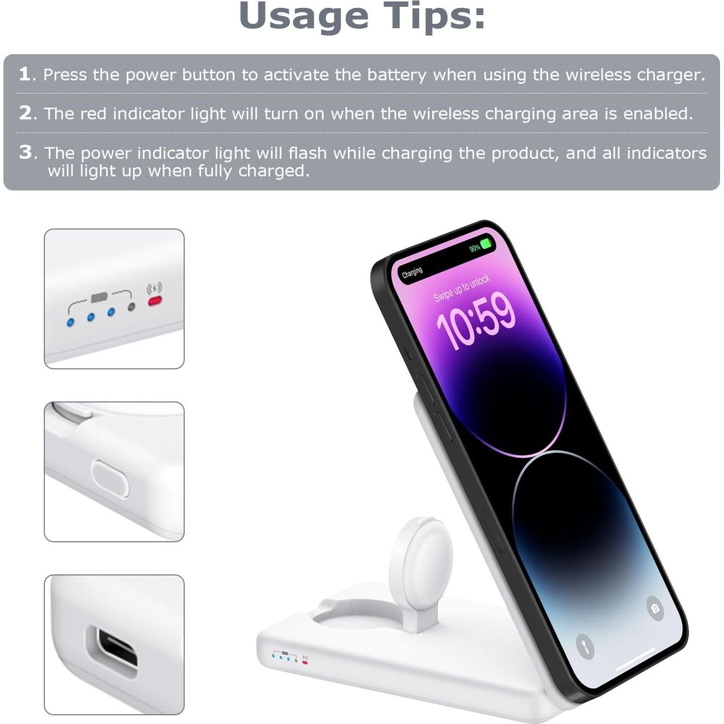 Estación de Carga Inalámbrica DDUAN 5000mAh para iPhone y Reloj