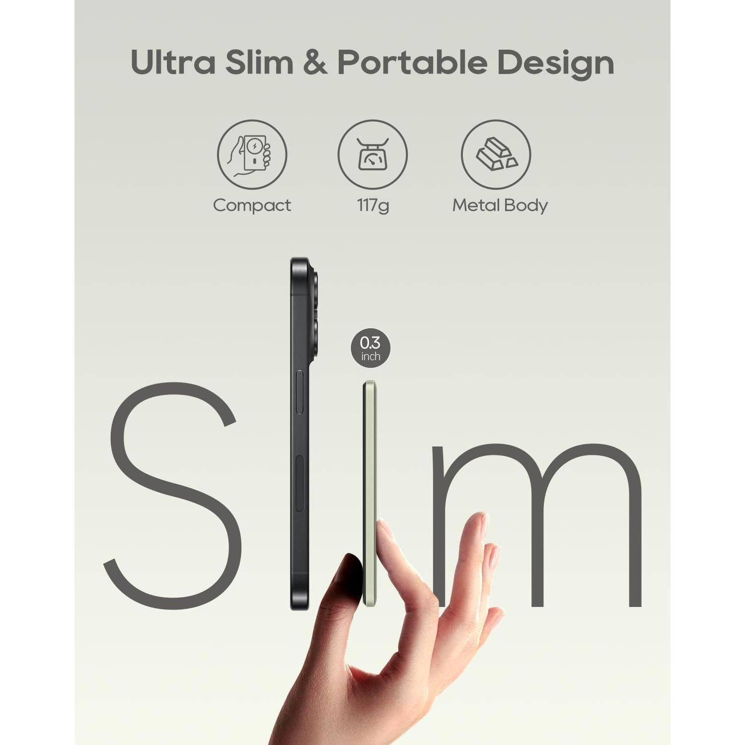 Banco de Energía Inalámbrico Kuulaa 5000mAh MagSafe Titanio