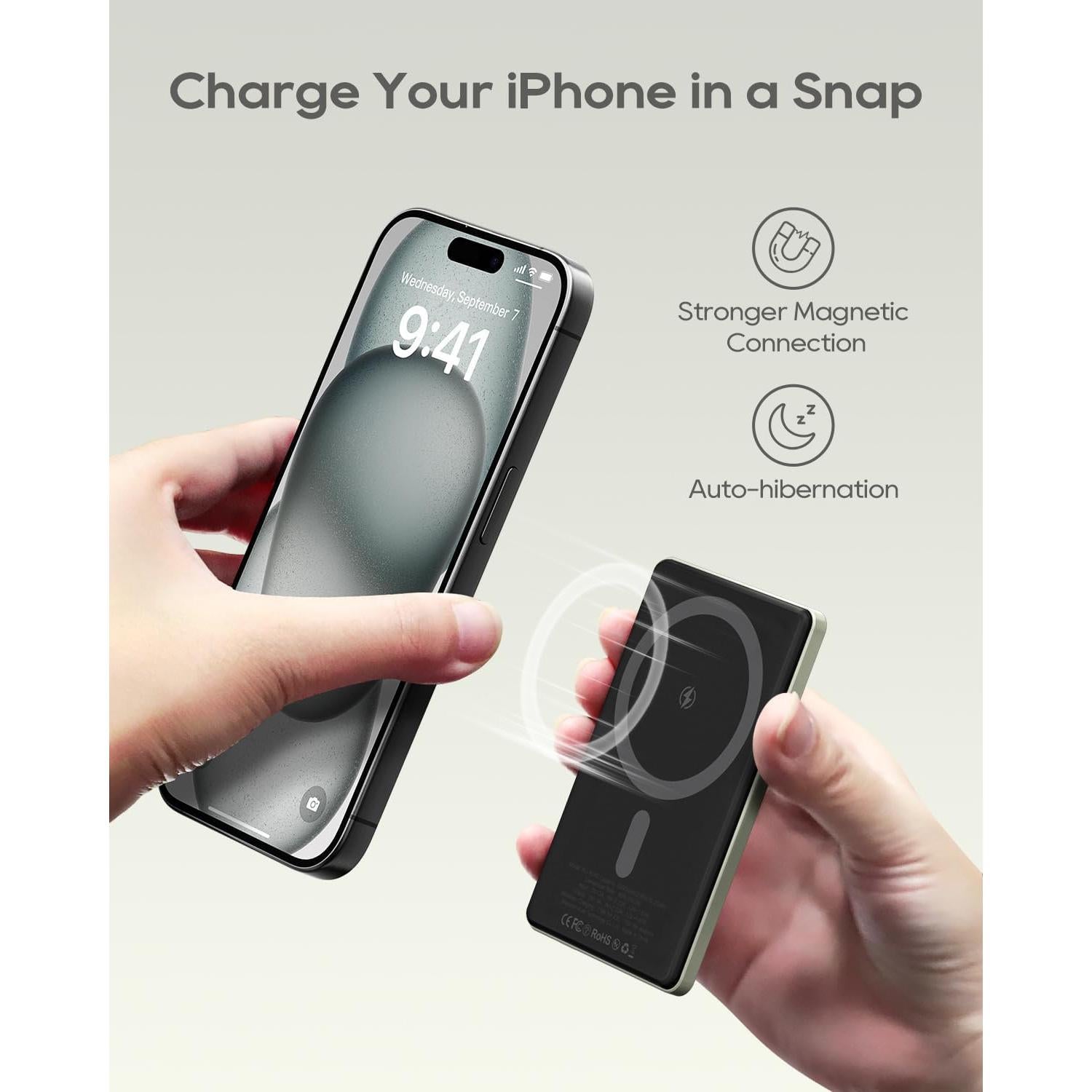 Banco de Energía Inalámbrico Kuulaa 5000mAh MagSafe Titanio