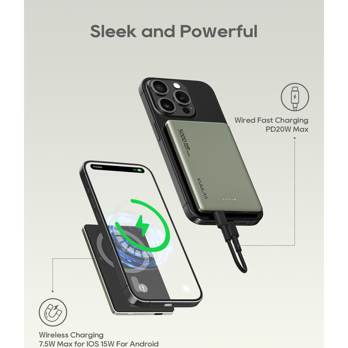 Banco de Energía Inalámbrico Kuulaa 5000mAh MagSafe Titanio