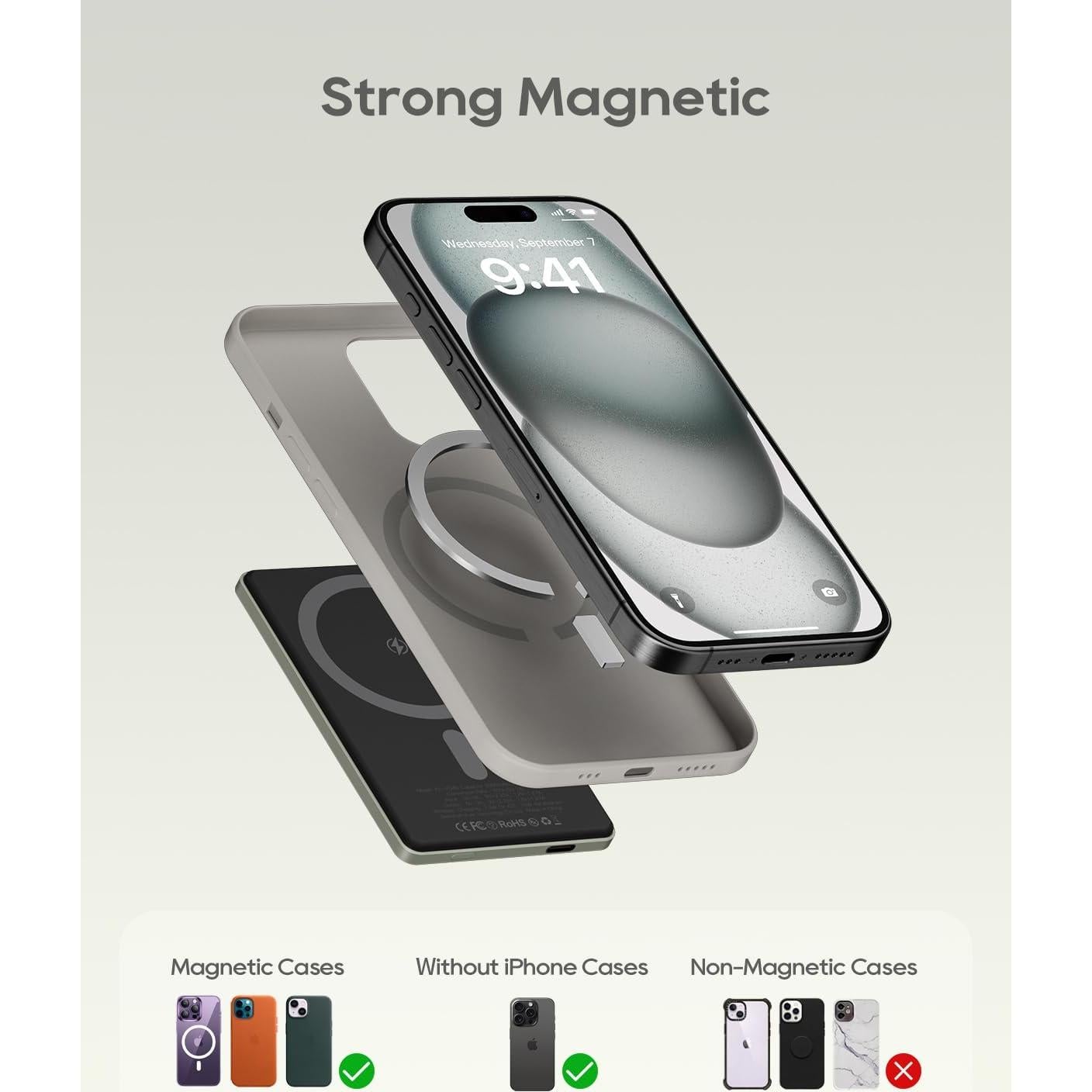 Banco de Energía Inalámbrico Kuulaa 5000mAh MagSafe Titanio