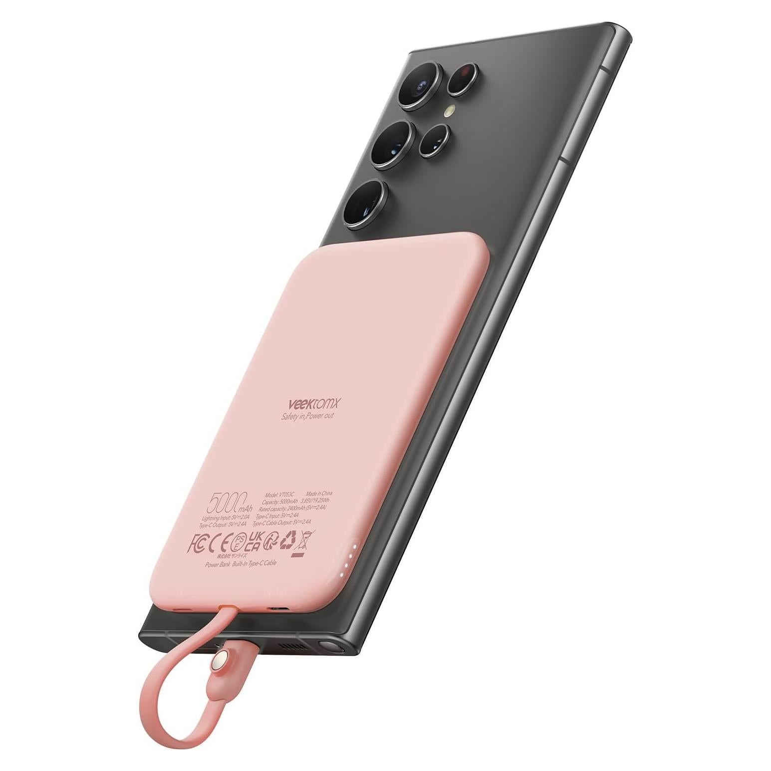 Cargador Portátil VEEKTOMX 5000mAh USB-C Rosa Delgado