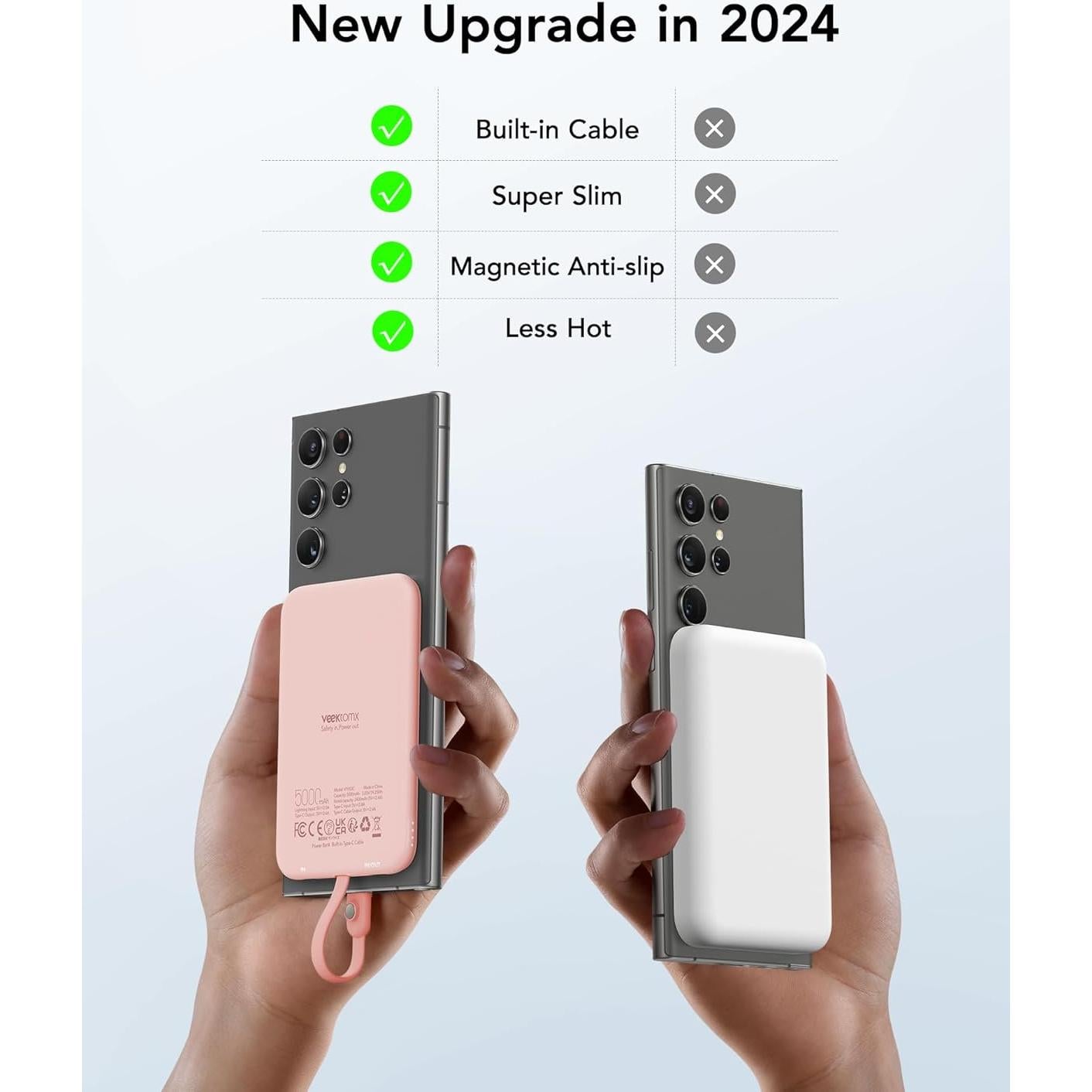 Cargador Portátil VEEKTOMX 5000mAh USB-C Rosa Delgado