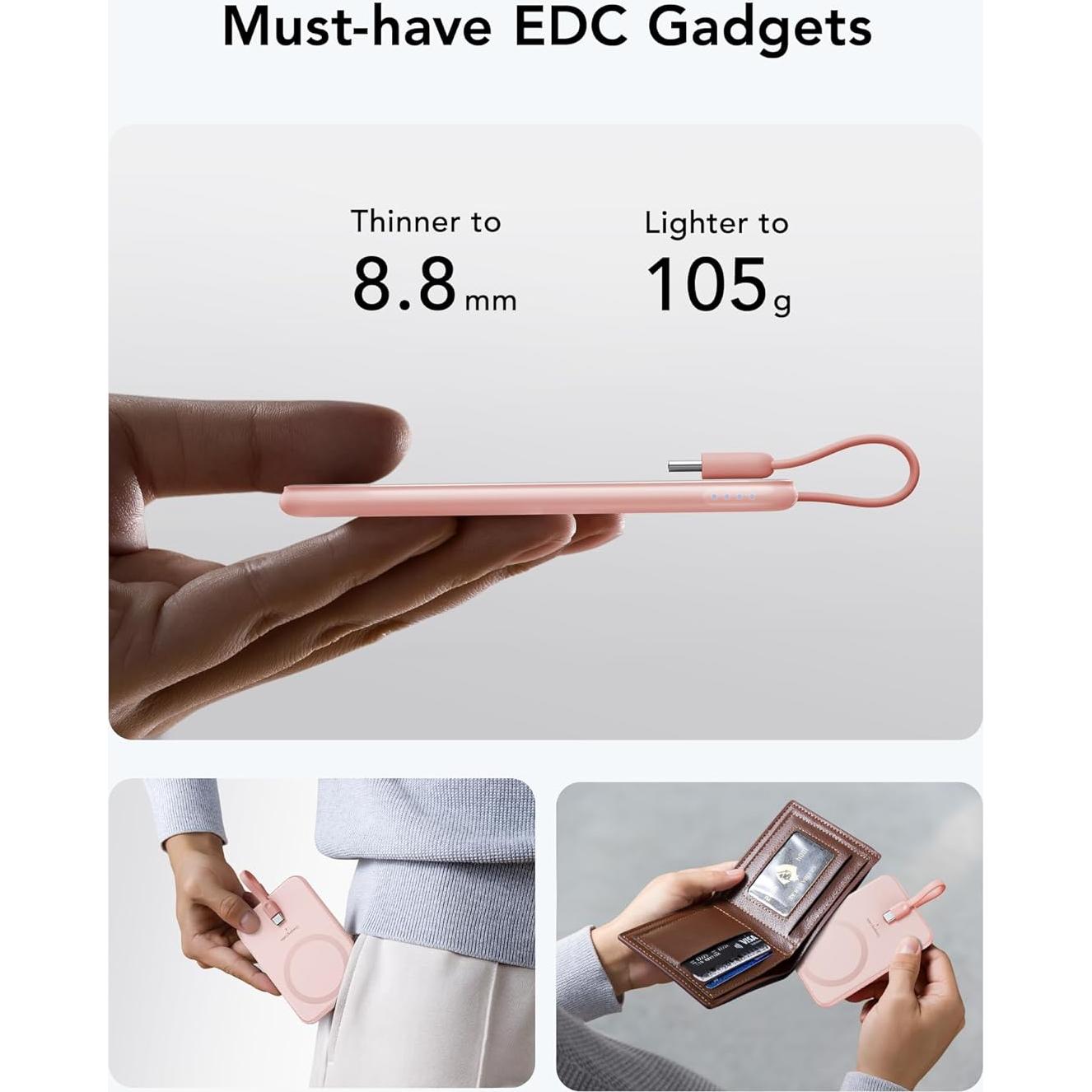 Cargador Portátil VEEKTOMX 5000mAh USB-C Rosa Delgado