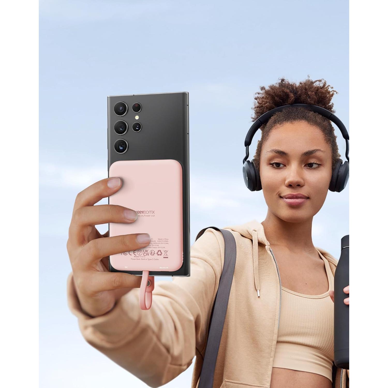 Cargador Portátil VEEKTOMX 5000mAh USB-C Rosa Delgado