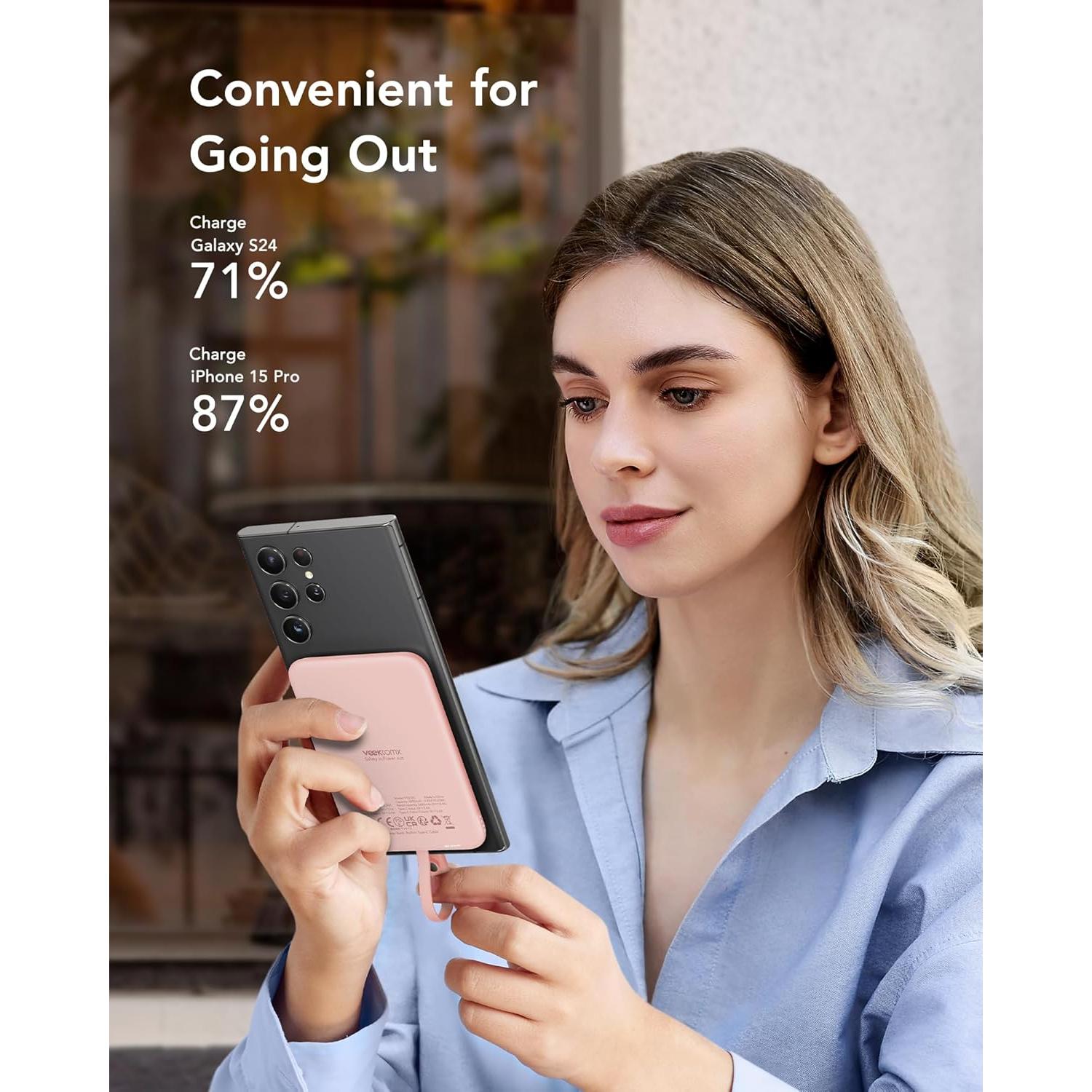 Cargador Portátil VEEKTOMX 5000mAh USB-C Rosa Delgado