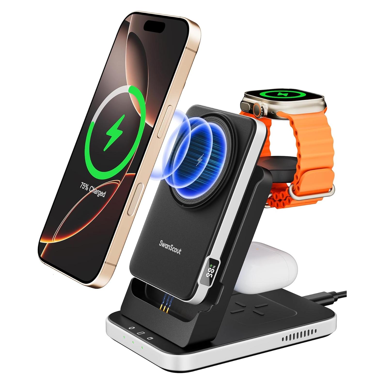 Cargador Inalámbrico 3 en 1 SwanScout 304M para iPhone, Apple Watch y AirPods