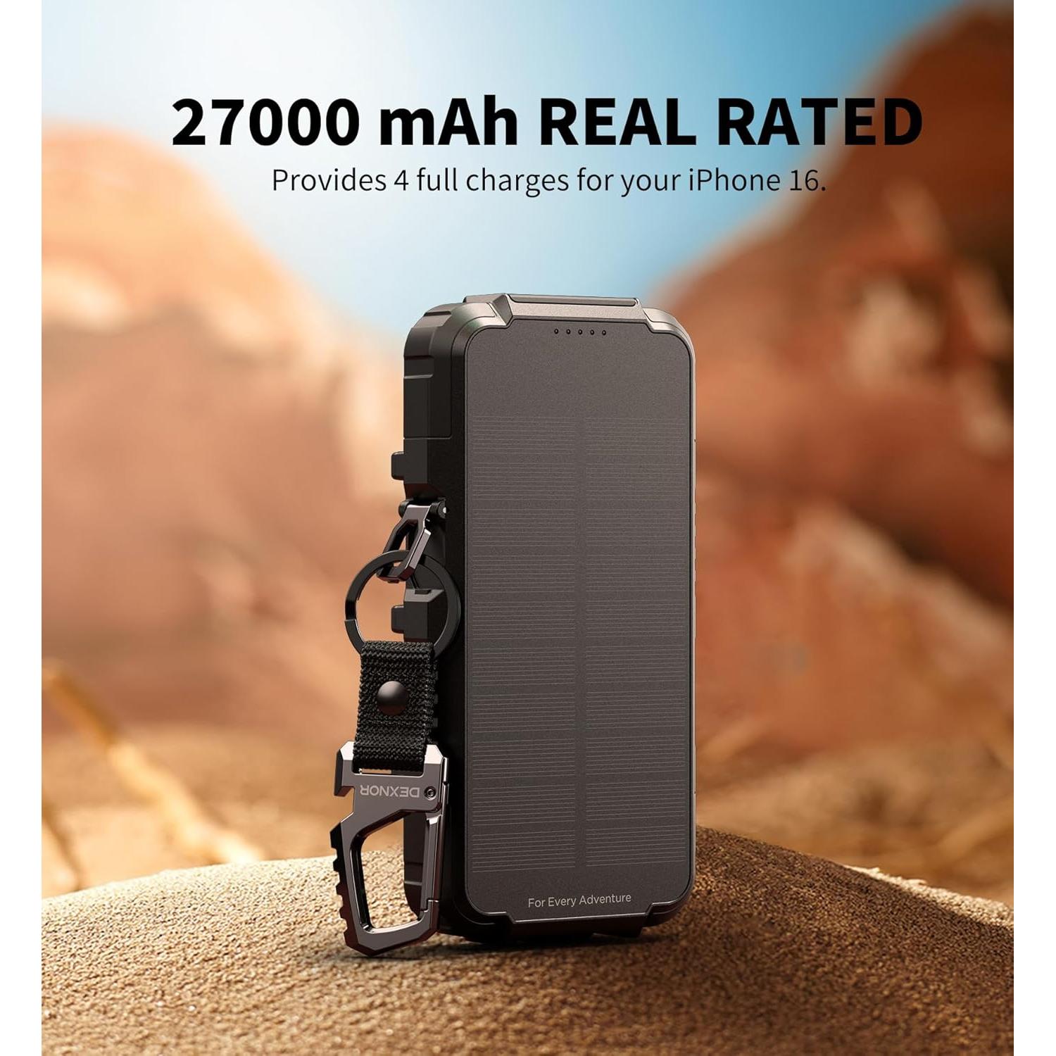 Cargador Solar Dexnor 27000mAh 65W PD3.0 Carga Rápida