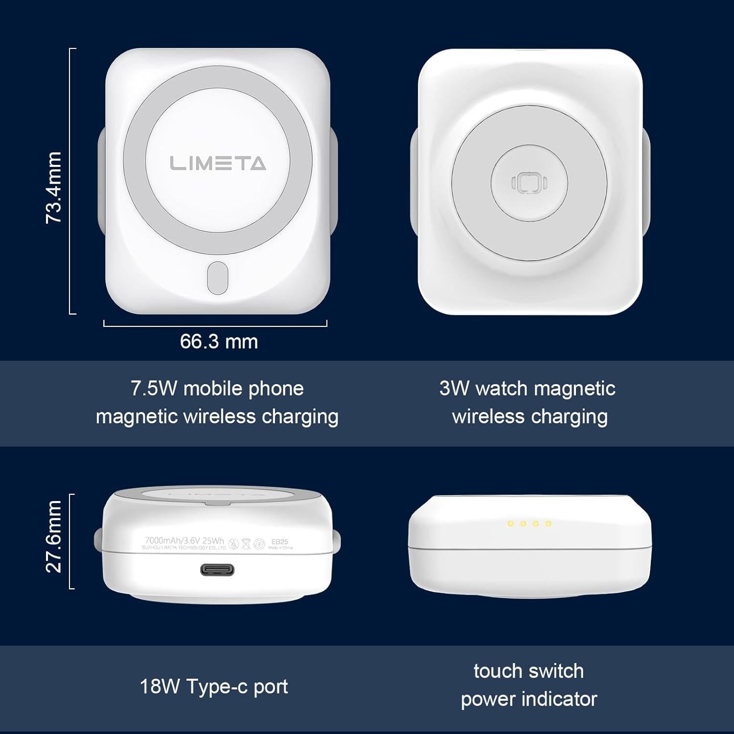 Batería Externa Magnética 7000mAh LIMETA Carga Rápida
