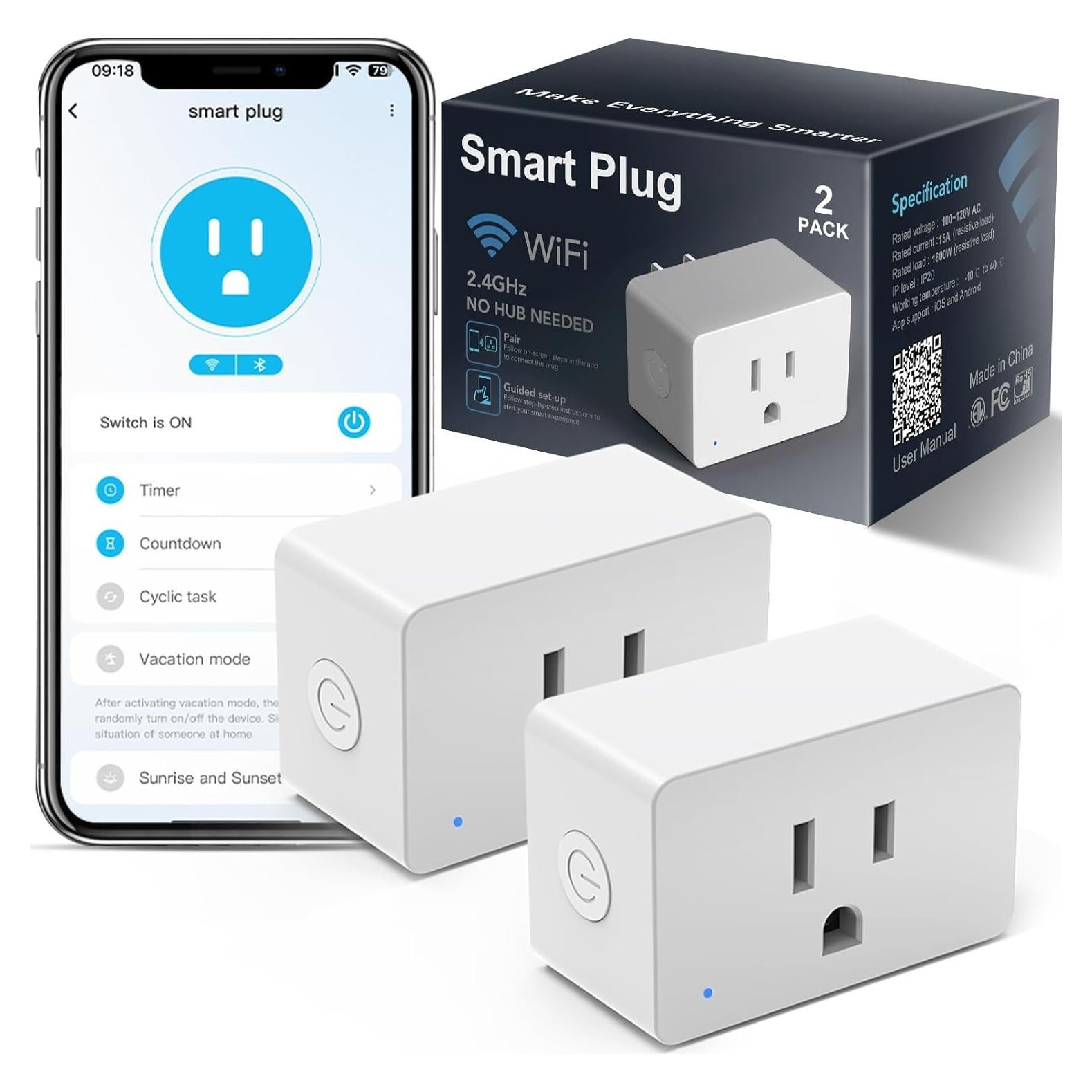 Paquete de 2 Enchufes Inteligentes MMU WiFi 15A Control por Voz