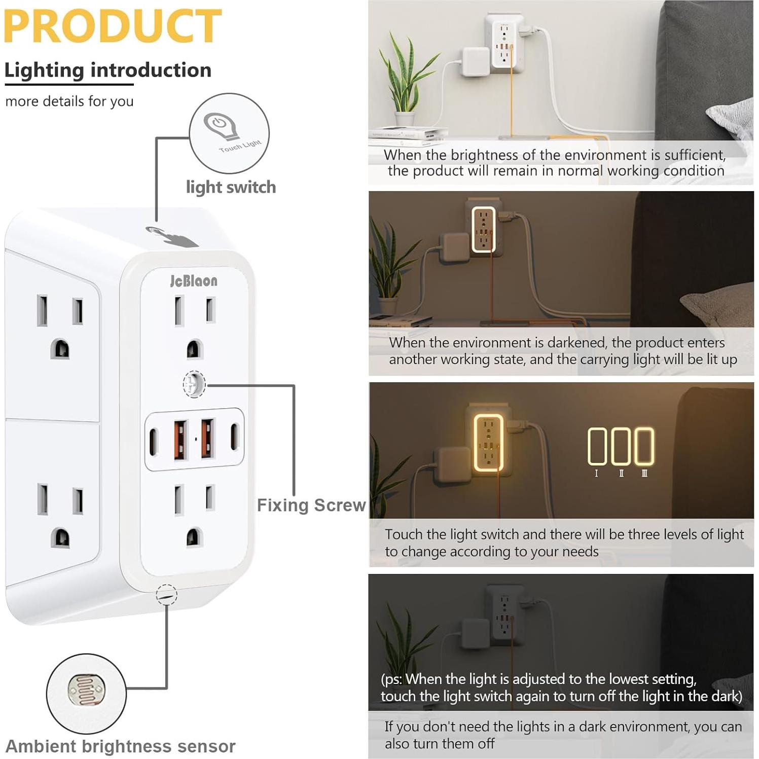 Extensor de Enchufe de Pared ZHONGSHAN 6 Salidas 4 USB Carga Rápida