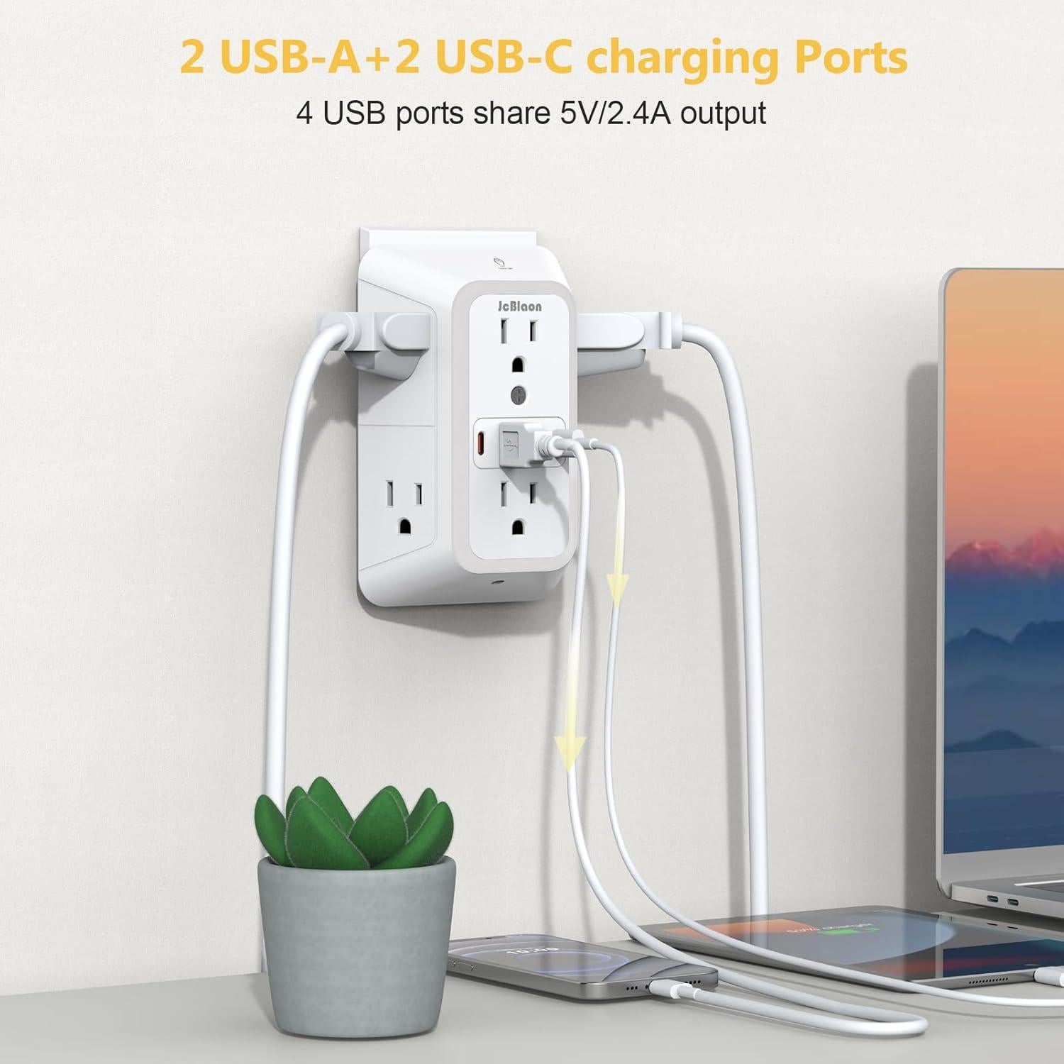 Extensor de Enchufe de Pared ZHONGSHAN 6 Salidas 4 USB Carga Rápida