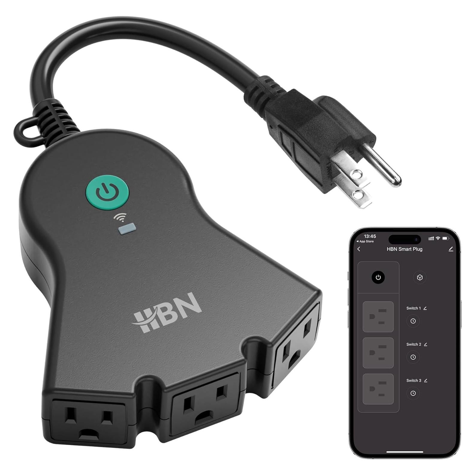 Enchufe Inteligente HBN para Exterior IP44, 3 Enchufes Controlados por Voz