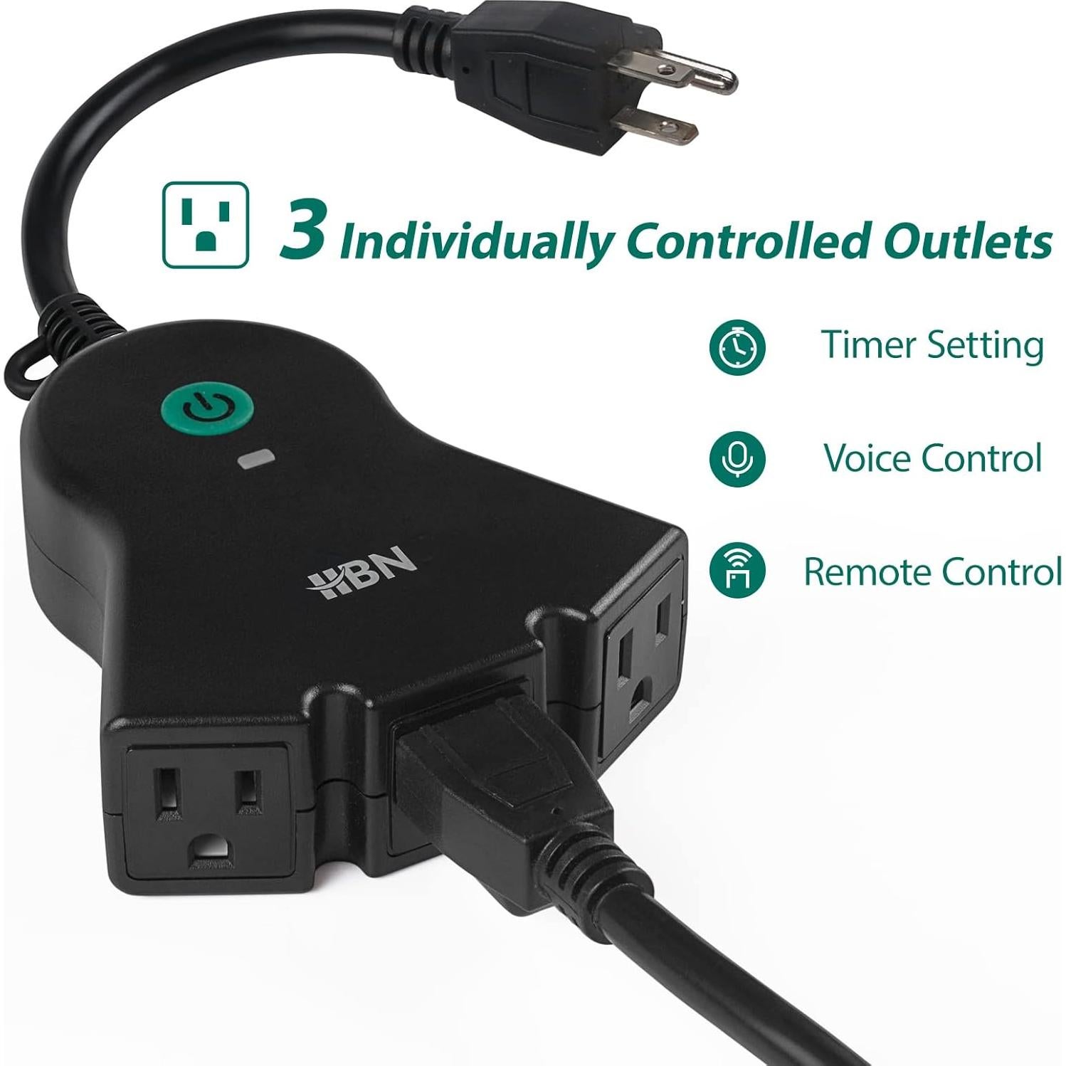 Enchufe Inteligente HBN para Exterior IP44, 3 Enchufes Controlados por Voz