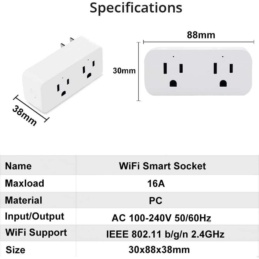 Enchufe Inteligente Doble Ewelink 16A Control App Alexa