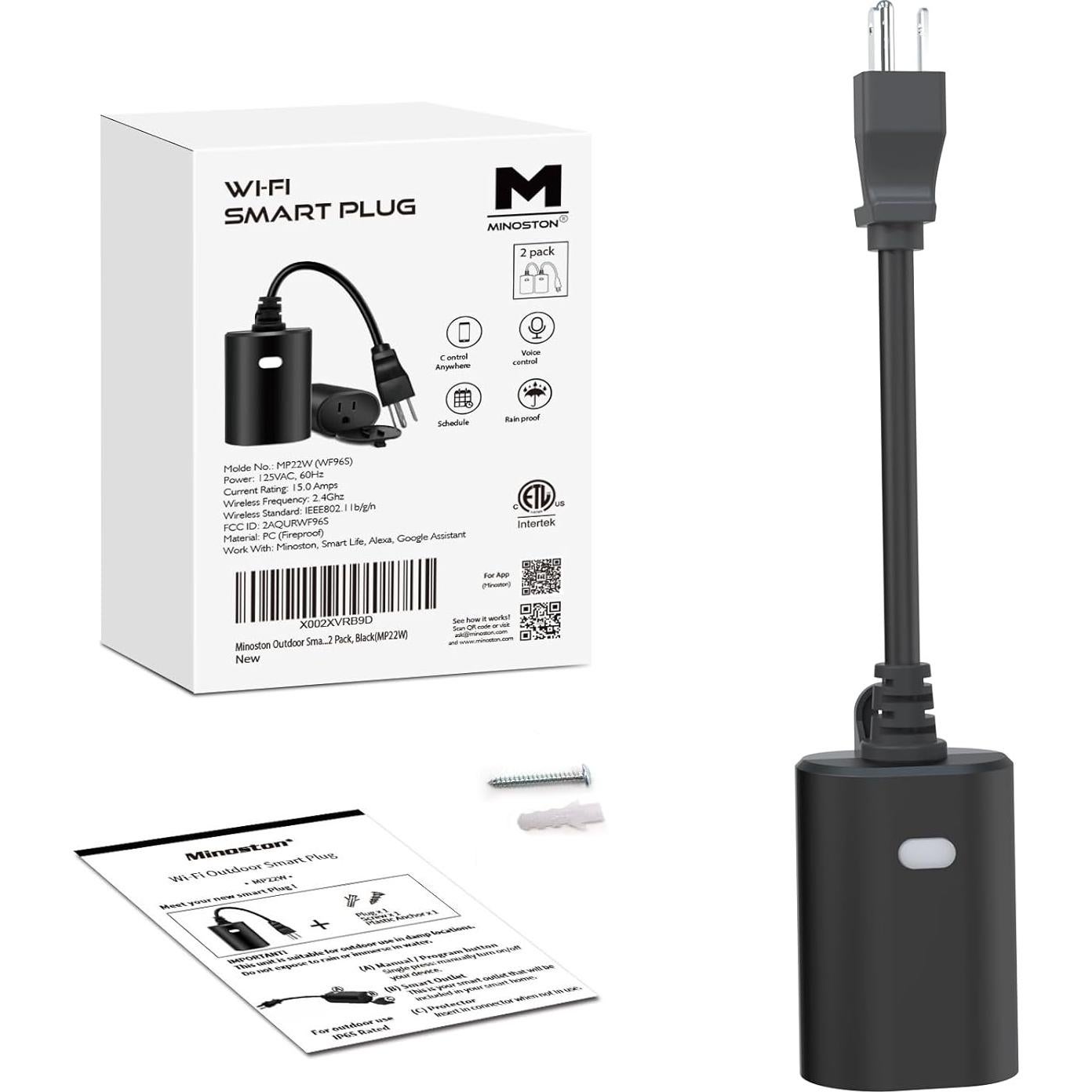 Enchufe Inteligente Exterior Minoston MP22W, IP65, 15A, 2 Pack