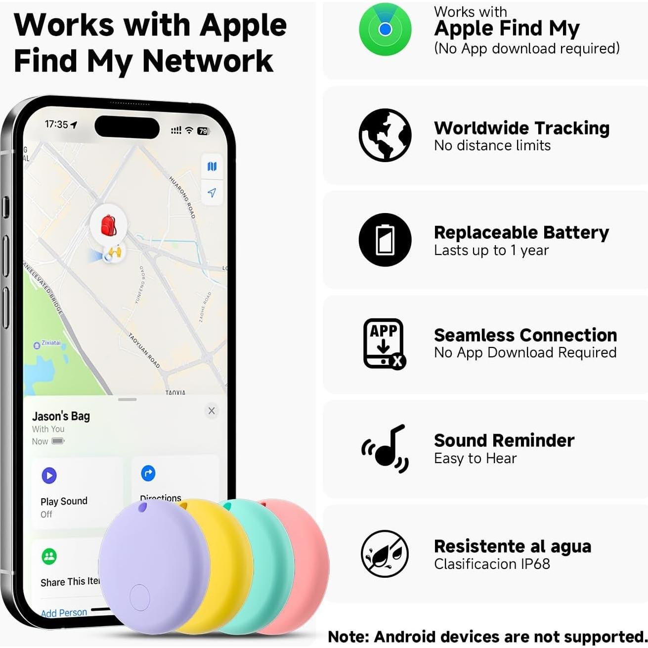 Rastreador JTD Find My IP68 para Llaves y Artículos - 4pcs