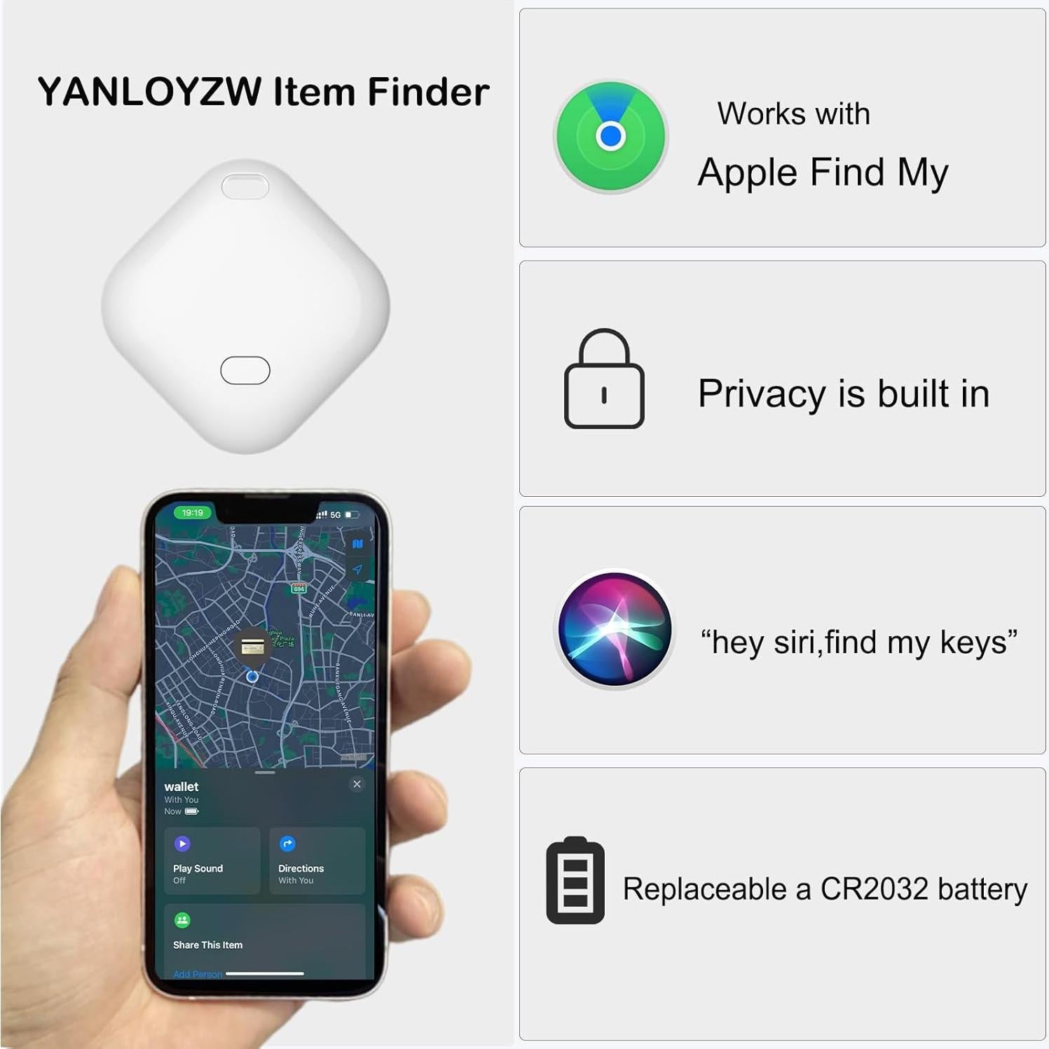 Localizador Bluetooth de Llaves YANLOYZW, Compatible con iOS, Resistente al Agua, Batería CR2032