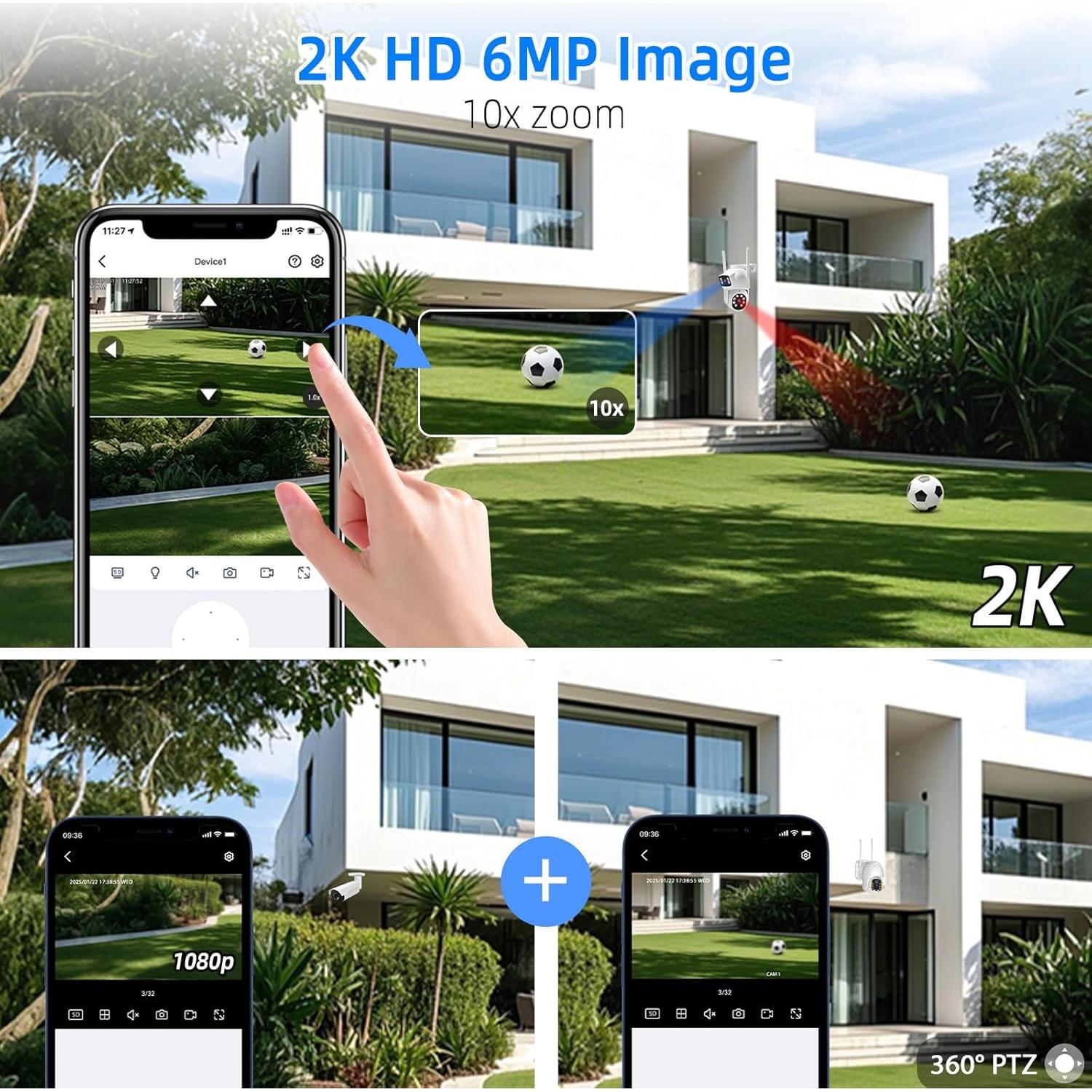 Cámara de Seguridad Inalámbrica GUDFIDIO Doble Lente 2K HD