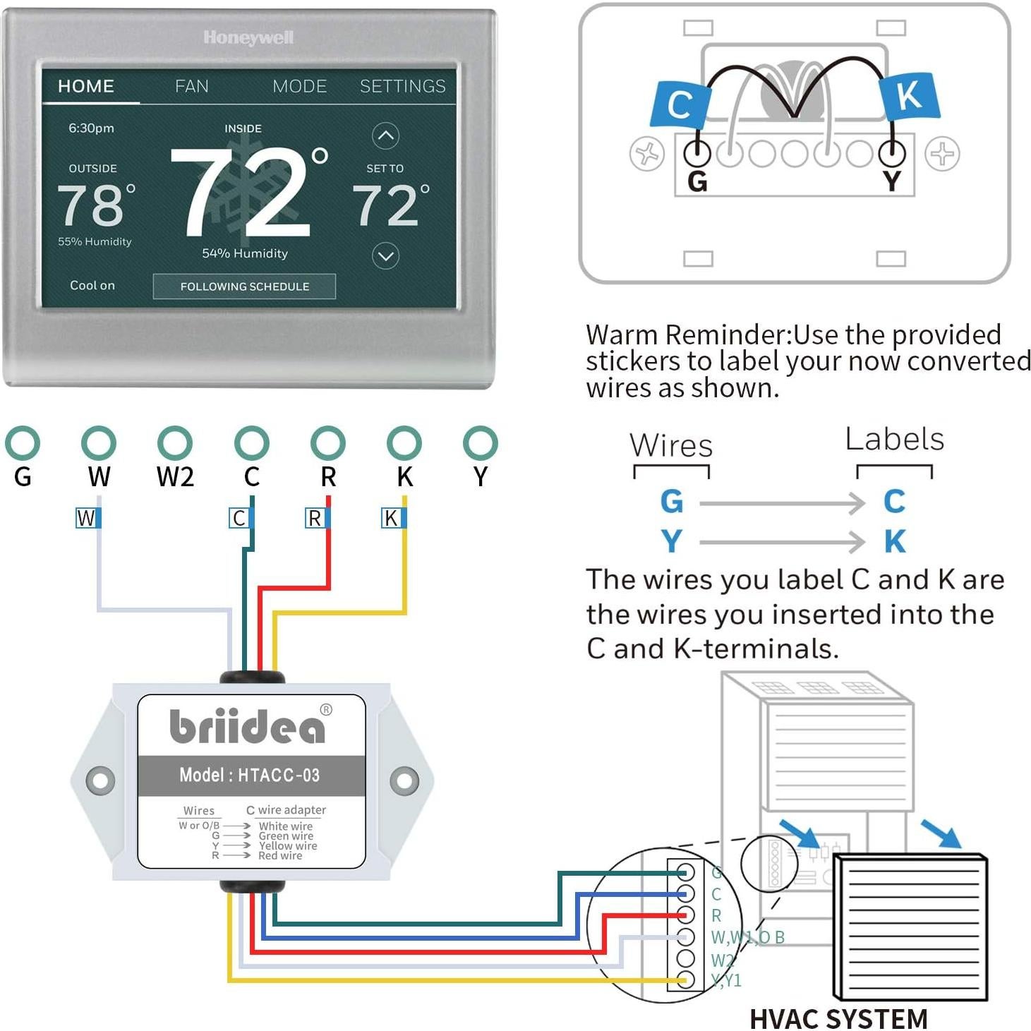Adaptador de Alimentación C-Wire Briidea para Termostatos 24V