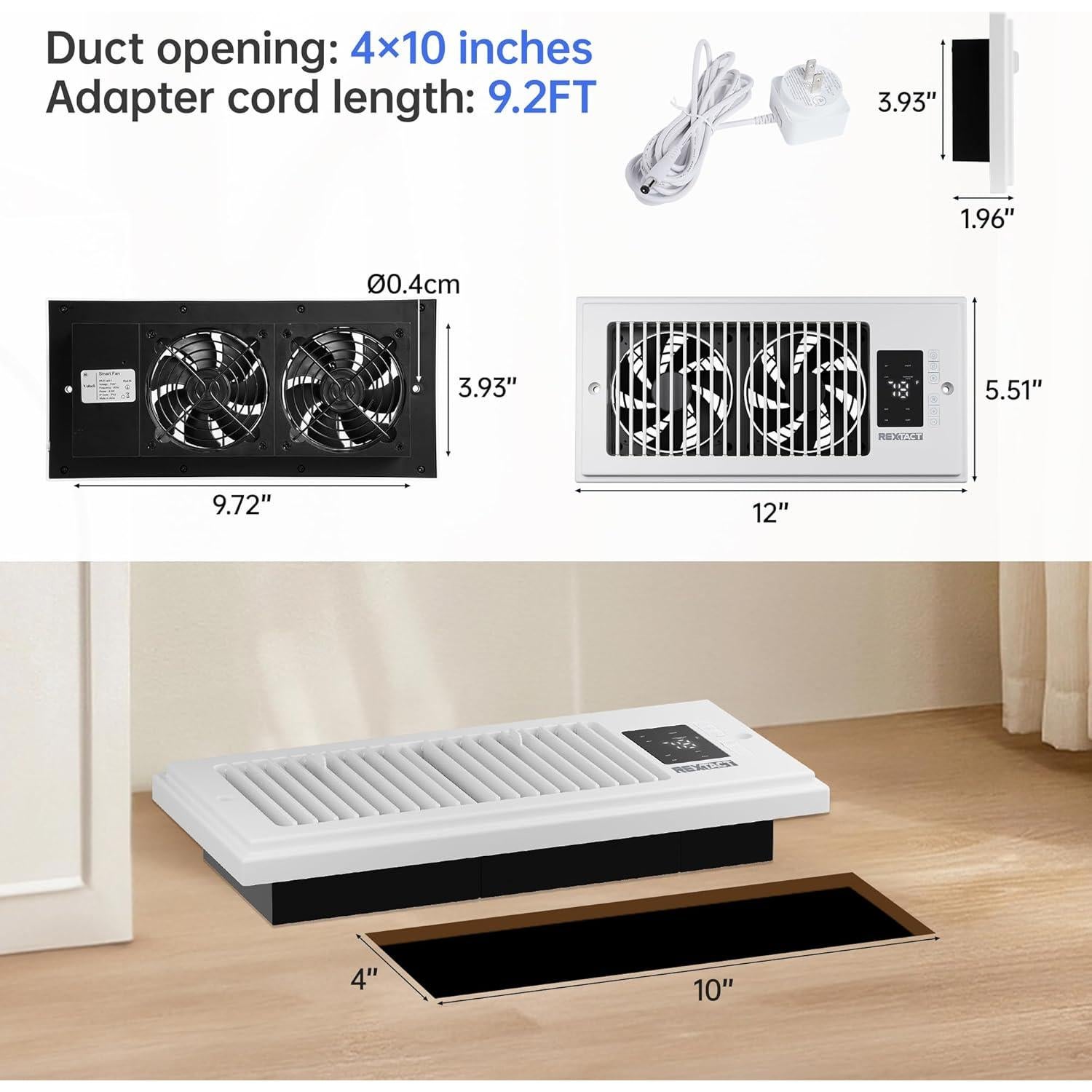 Ventilador Aumentador de Registro RexTact 10 Velocidades 4x10" Blanco