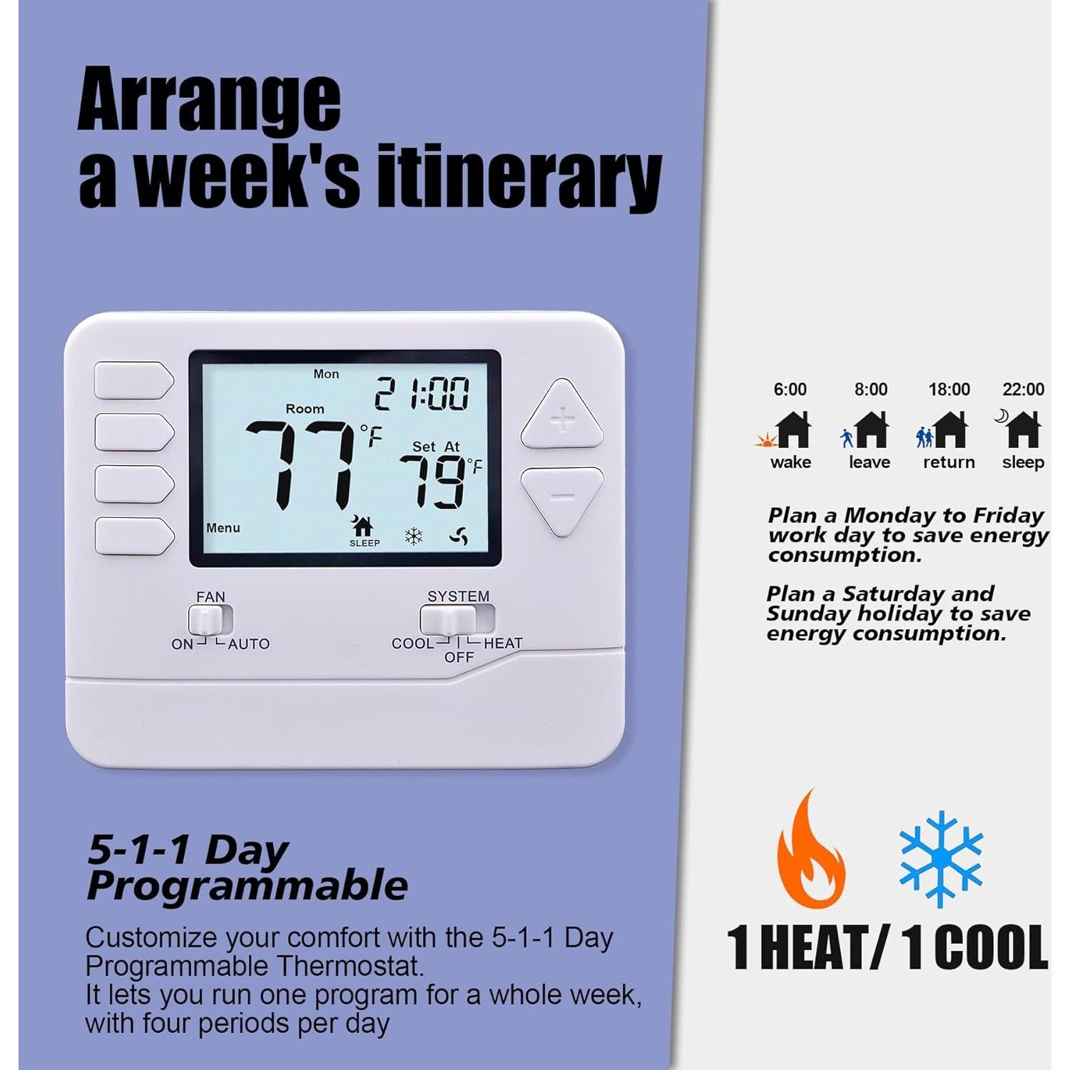 Termostato Programable Heagstat H705 1 Calor 1 Frío 3" LCD