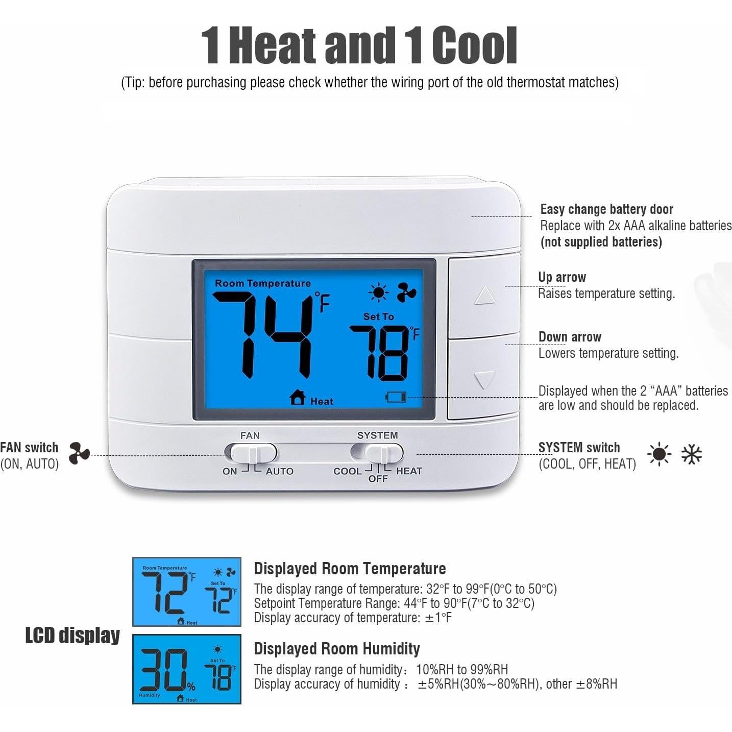 Termostato No Programable Aowel 1 Calor 1 Frío Digital