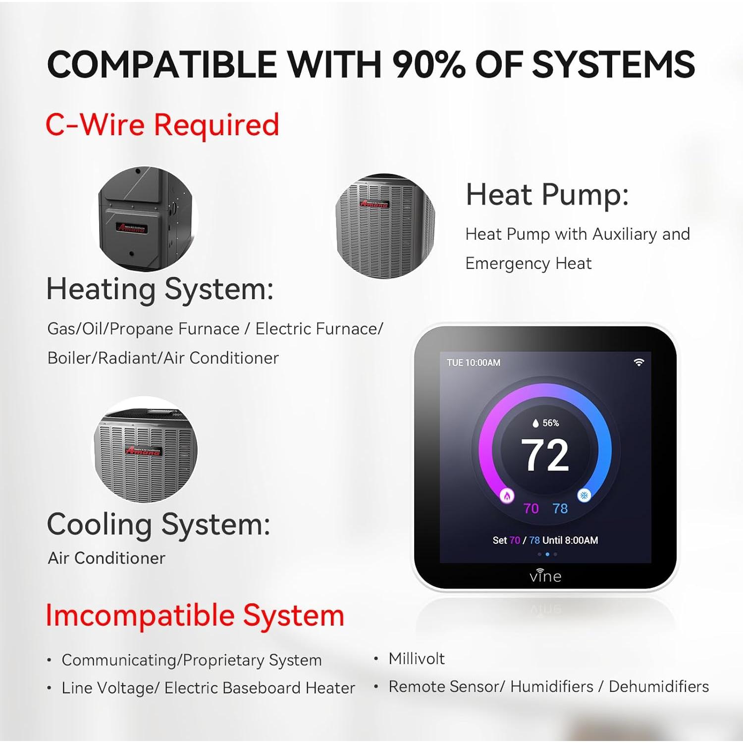 Termostato Inteligente Wi-Fi Vine TJ-560 Pantalla Táctil 10.16 cm