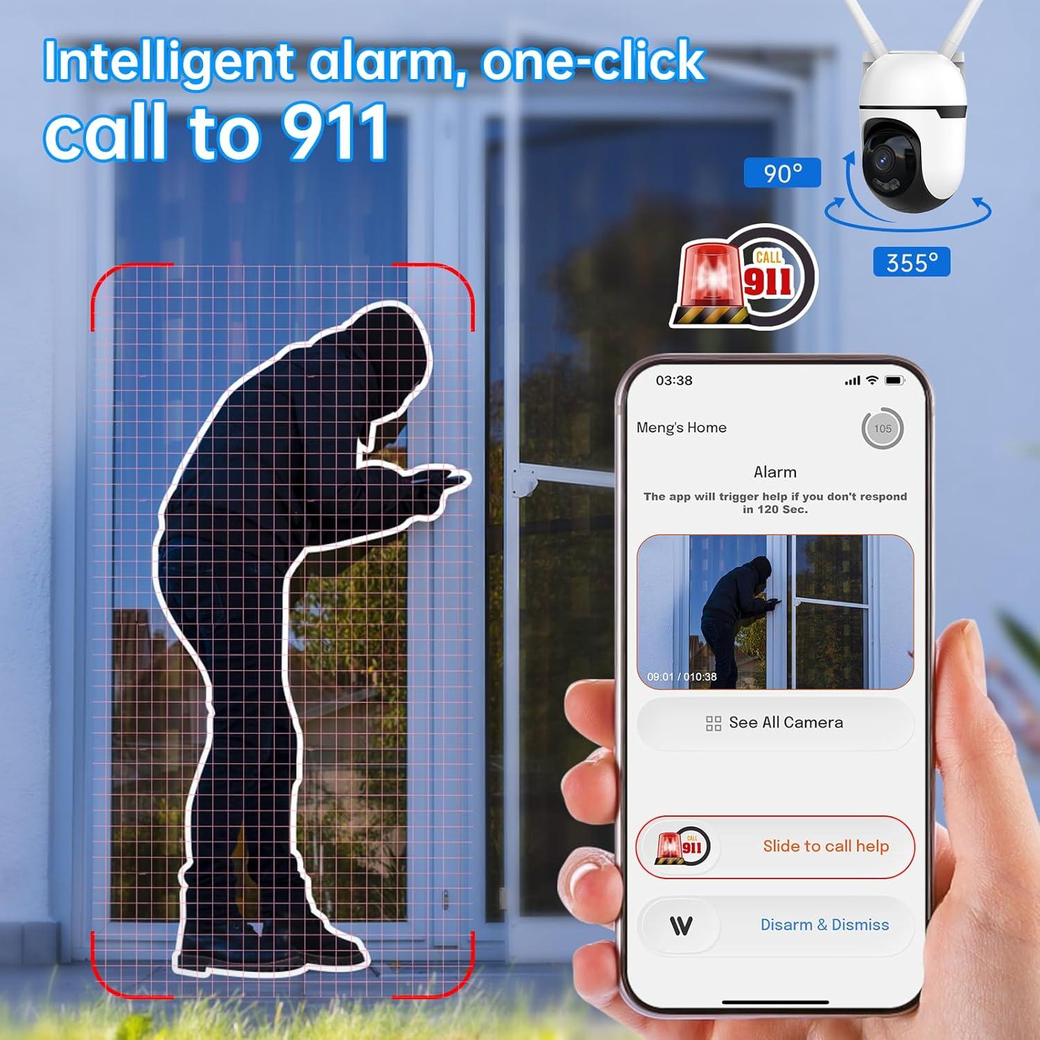 Cámara de Seguridad WiFi Potegrap 2K HD 24/7 con Alarma AI 911