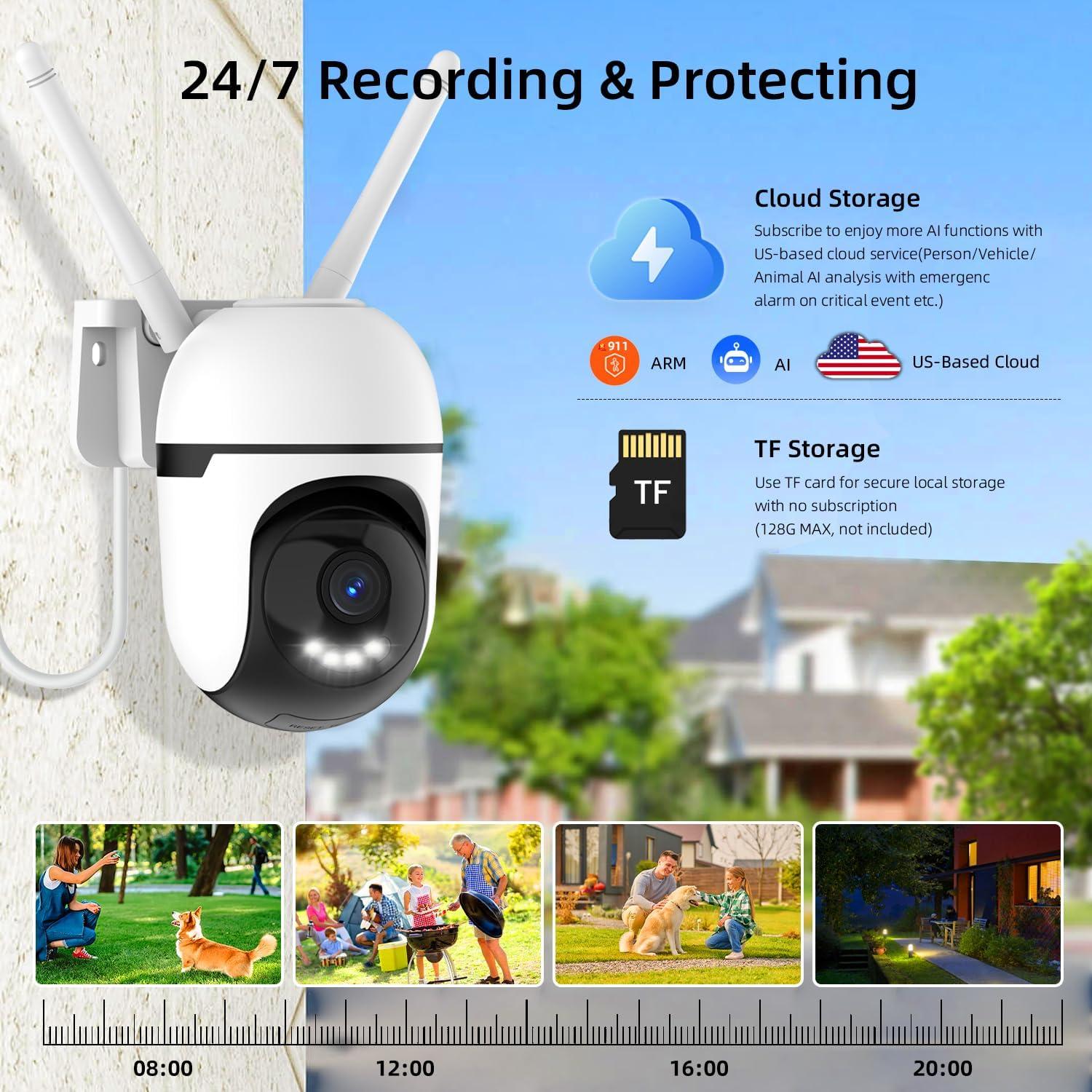 Cámara de Seguridad WiFi Potegrap 2K HD 24/7 con Alarma AI 911